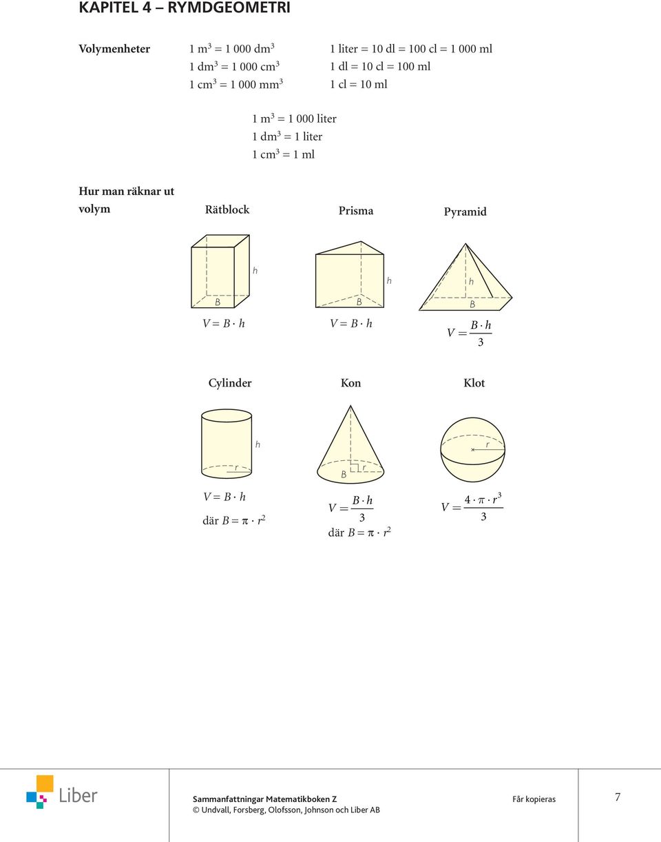 Hur man räknar ut volym Rätblock Prisma Pyramid h h h B V = B h B V = B h B B h V