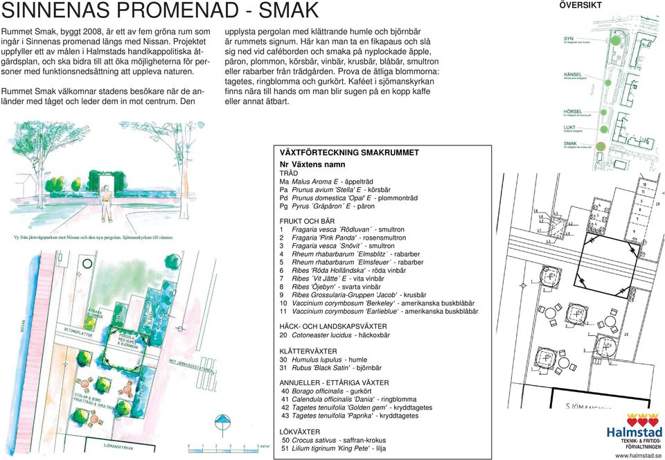 Rummet Smak välkomnar stadens besökare när de anländer med tåget och leder dem in mot centrum. Den upplysta pergolan med klättrande humle och björnbär är rummets signum.