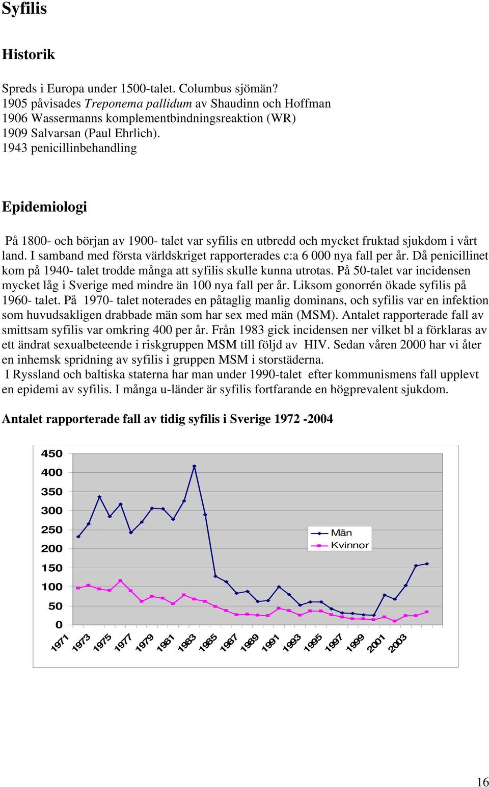 1943 penicillinbehandling Epidemiologi På 1800- och början av 1900- talet var syfilis en utbredd och mycket fruktad sjukdom i vårt land.