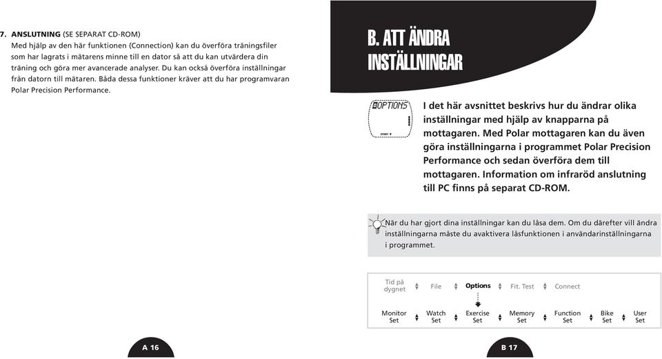da dessa funktioner kräver att du har programvaran Polar Precision Performance. B.