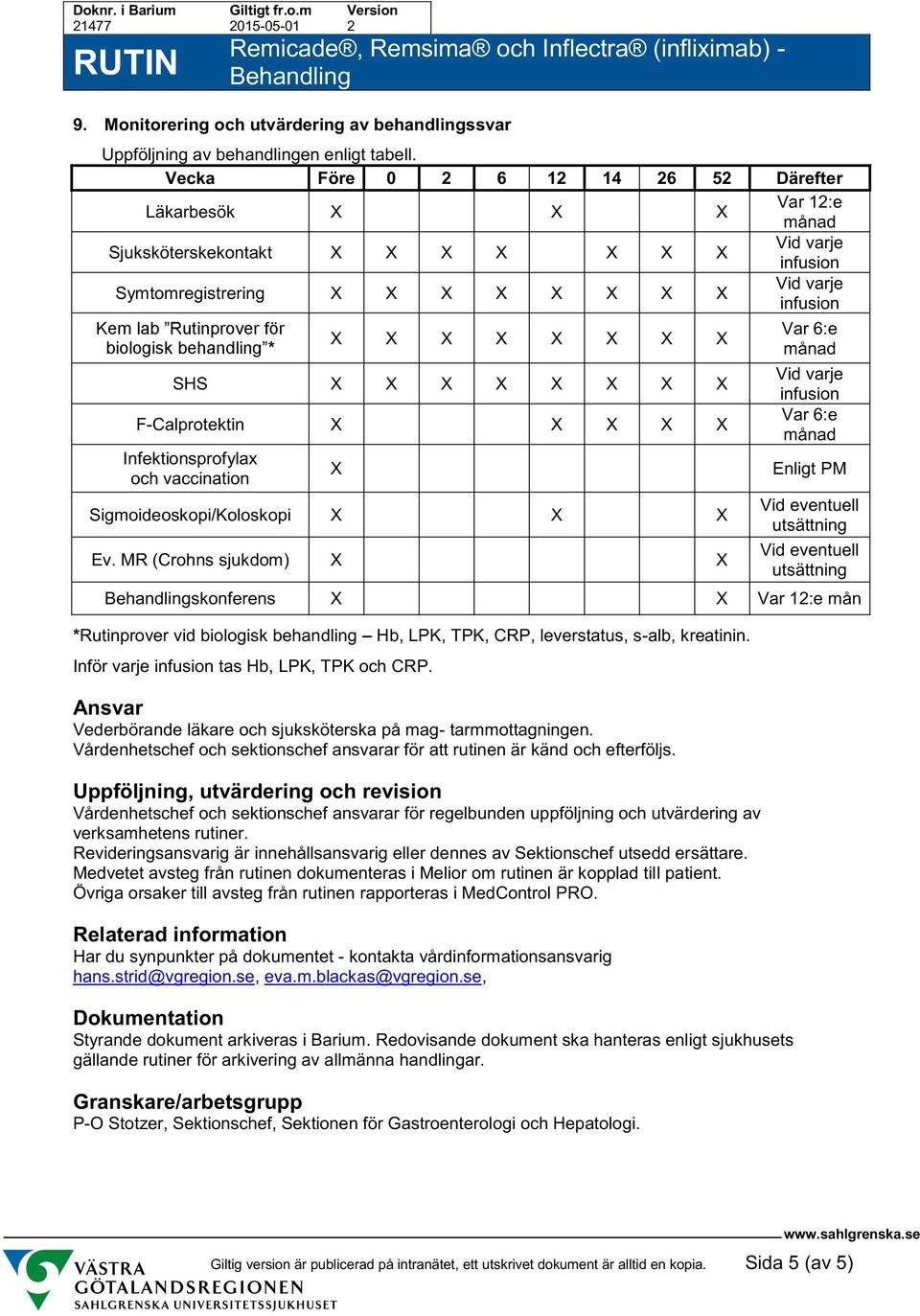 SHS X X X X X X X X F-Calprotektin X X X X X Infektionsprofylax och vaccination X Sigmoideoskopi/Koloskopi X X X Ev.