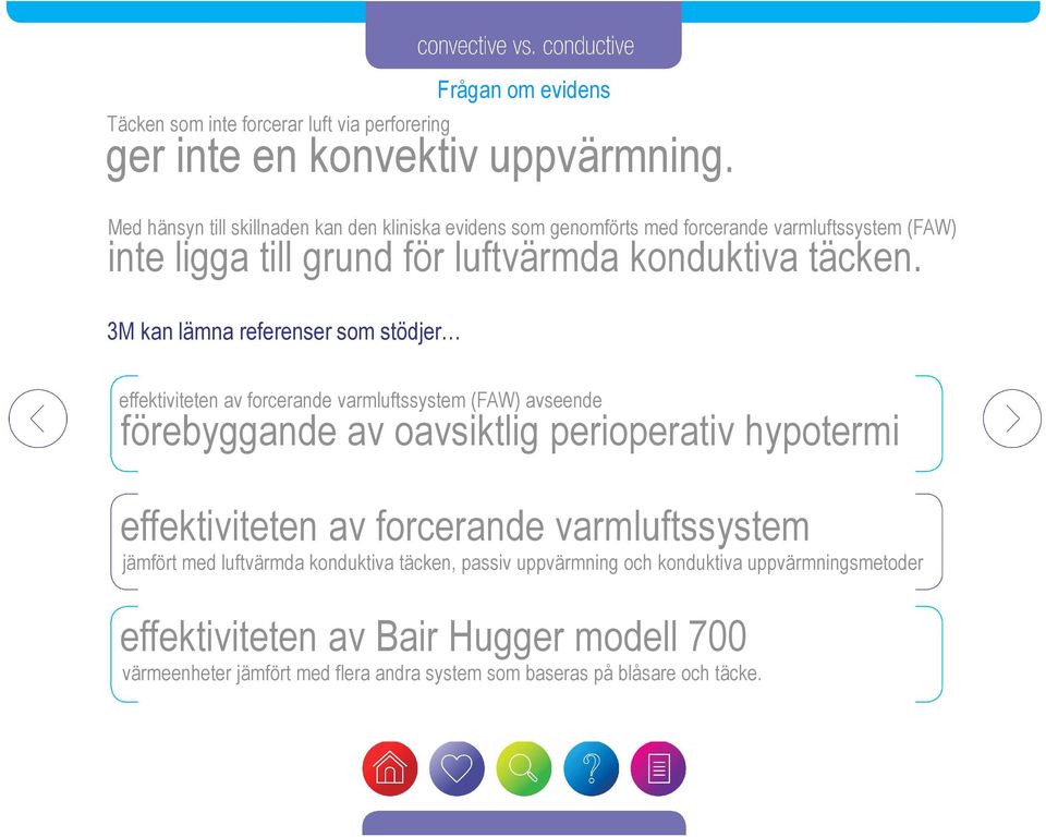 3M kan lämna referenser som stödjer effektiviteten av forcerande varmluftssystem (FAW) avseende förebyggande av oavsiktlig perioperativ hypotermi effektiviteten av