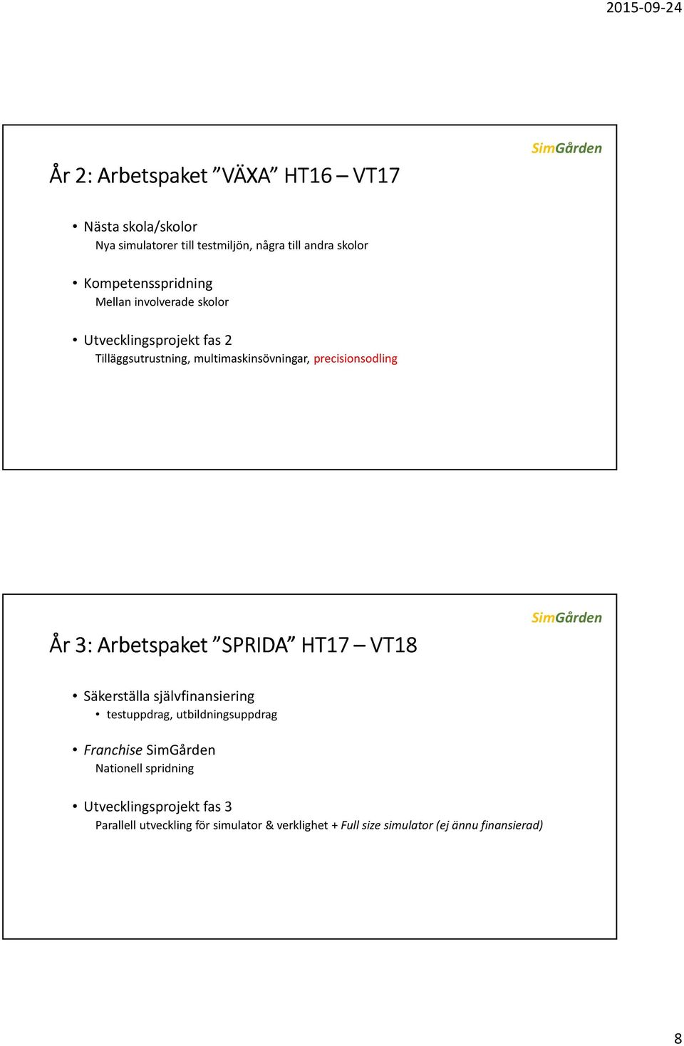 precisionsodling År 3: Arbetspaket SPRIDA HT17 VT18 Säkerställa självfinansiering testuppdrag, utbildningsuppdrag