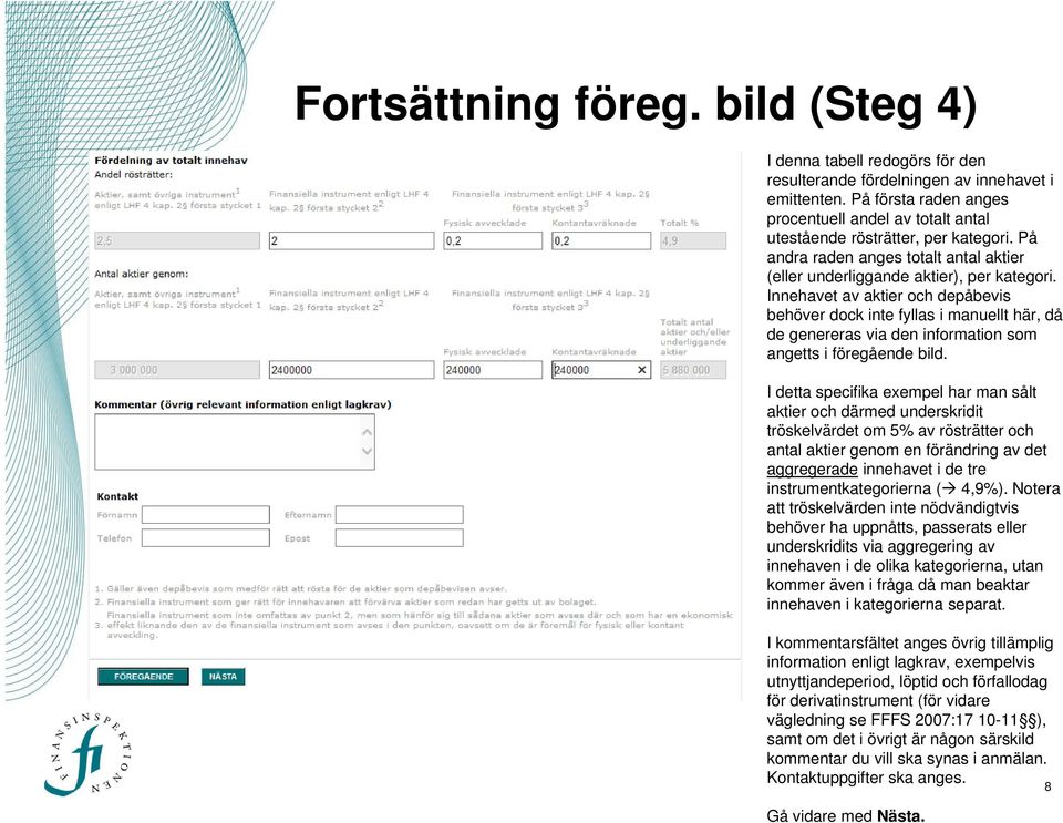 Innehavet av aktier och depåbevis behöver dock inte fyllas i manuellt här, då de genereras via den information som angetts i föregående bild.