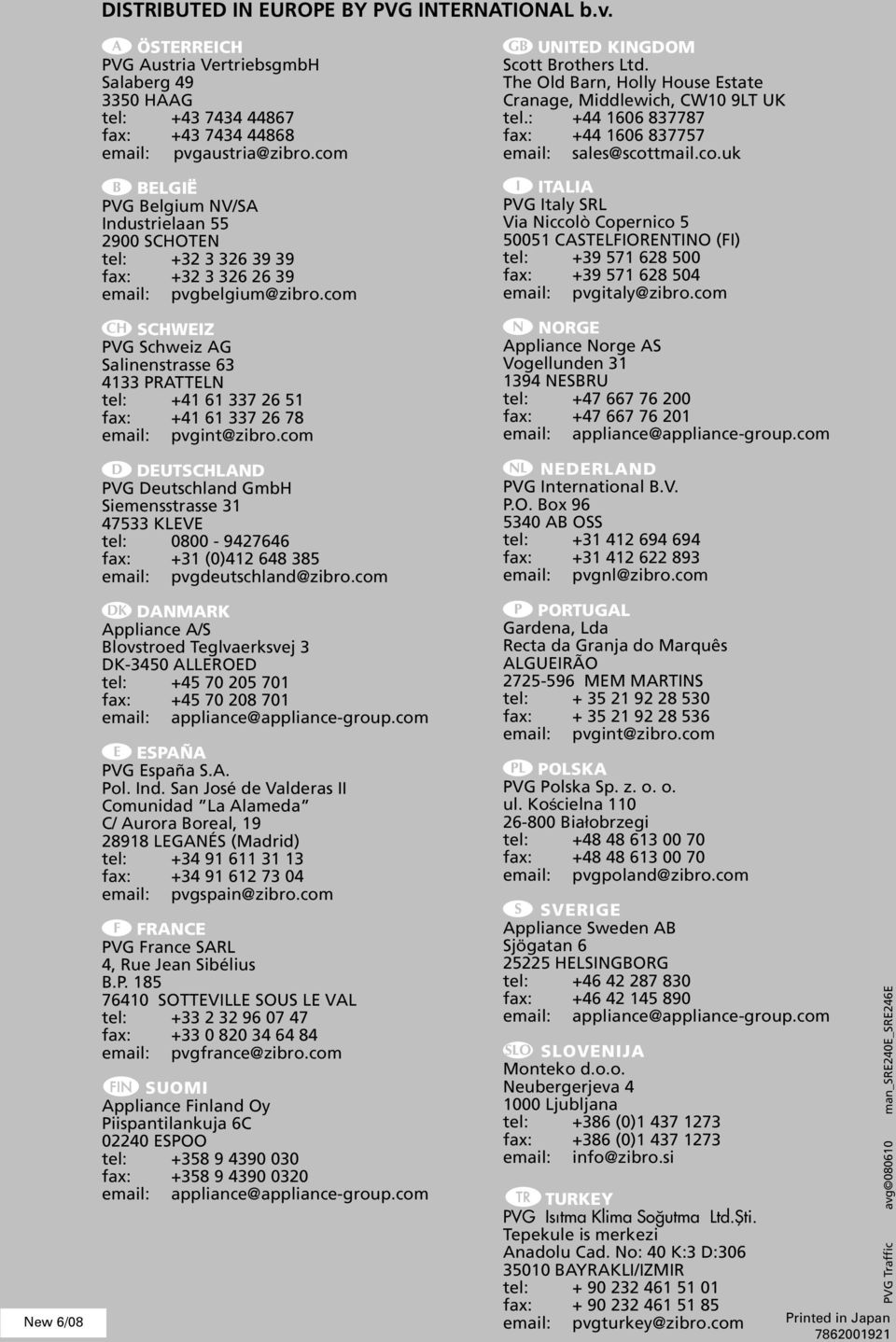 com q SCHWEIZ PVG Schweiz AG Salinenstrasse 6 4 PRATTELN tel: +4 6 7 6 5 fax: +4 6 7 6 78 email: pvgint@zibro.