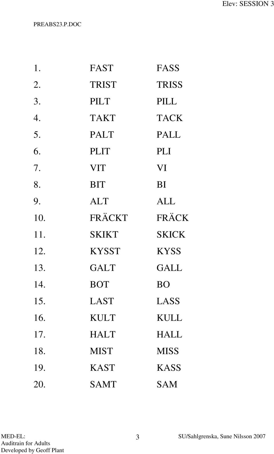 FRÄCKT FRÄCK 11. SKIKT SKICK 12. KYSST KYSS 13. GALT GALL 14.