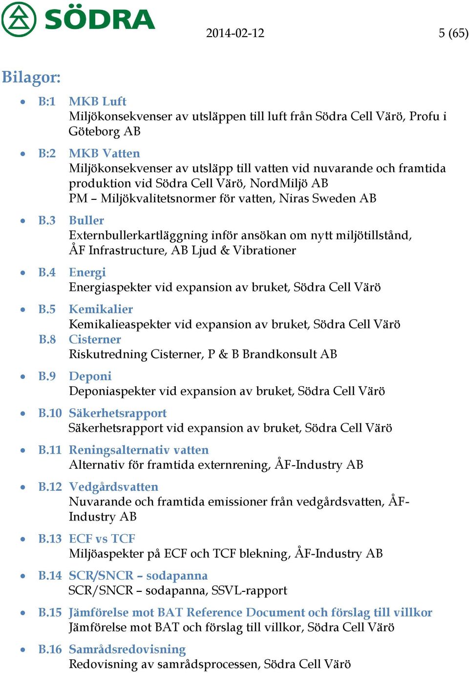 Värö, NordMiljö AB PM Miljökvalitetsnormer för vatten, Niras Sweden AB Buller Externbullerkartläggning inför ansökan om nytt miljötillstånd, ÅF Infrastructure, AB Ljud & Vibrationer Energi