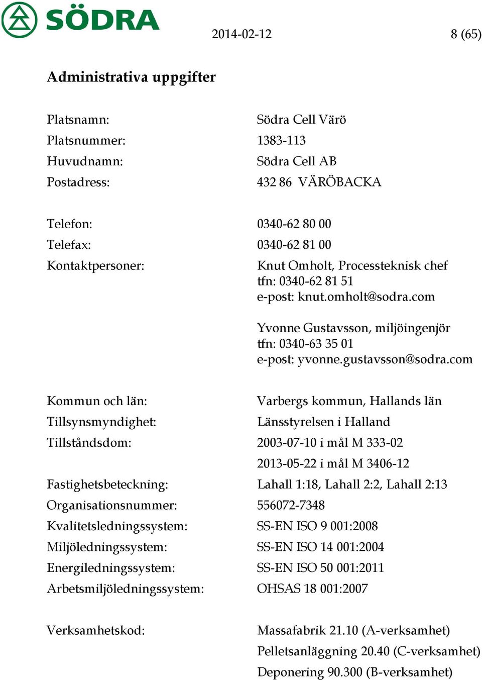 com Kommun och län: Varbergs kommun, Hallands län Tillsynsmyndighet: Länsstyrelsen i Halland Tillståndsdom: 2003-07-10 i mål M 333-02 2013-05-22 i mål M 3406-12 Fastighetsbeteckning: Lahall 1:18,