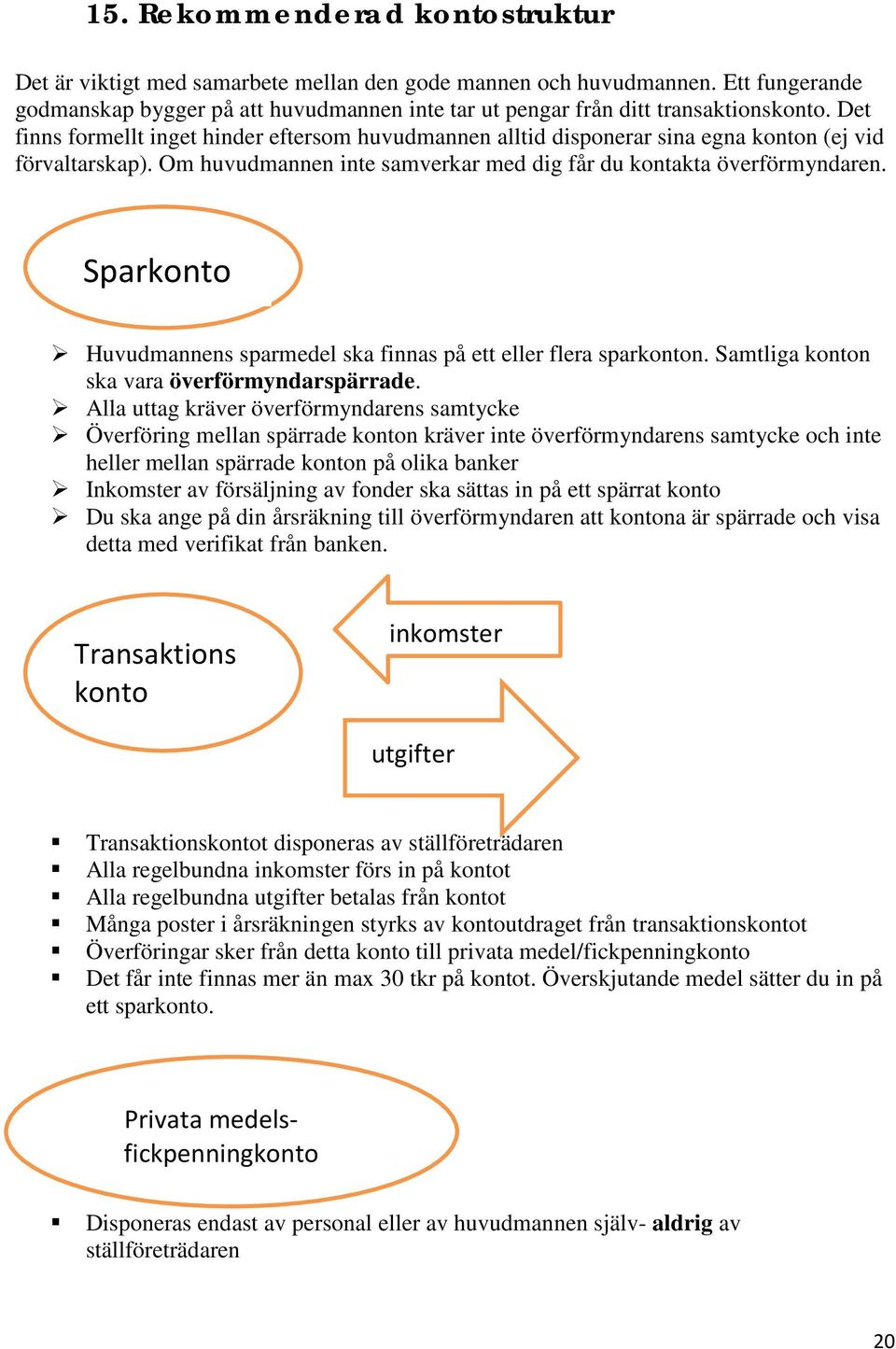 Sparkonto Huvudmannens sparmedel ska finnas på ett eller flera sparkonton. Samtliga konton ska vara överförmyndarspärrade.