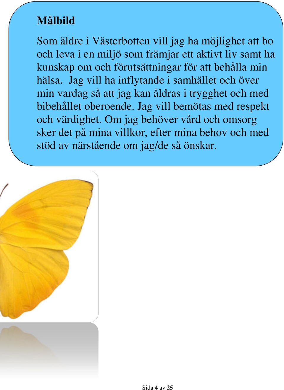 Jag vill ha inflytande i samhället och över min vardag så att jag kan åldras i trygghet och med bibehållet oberoende.