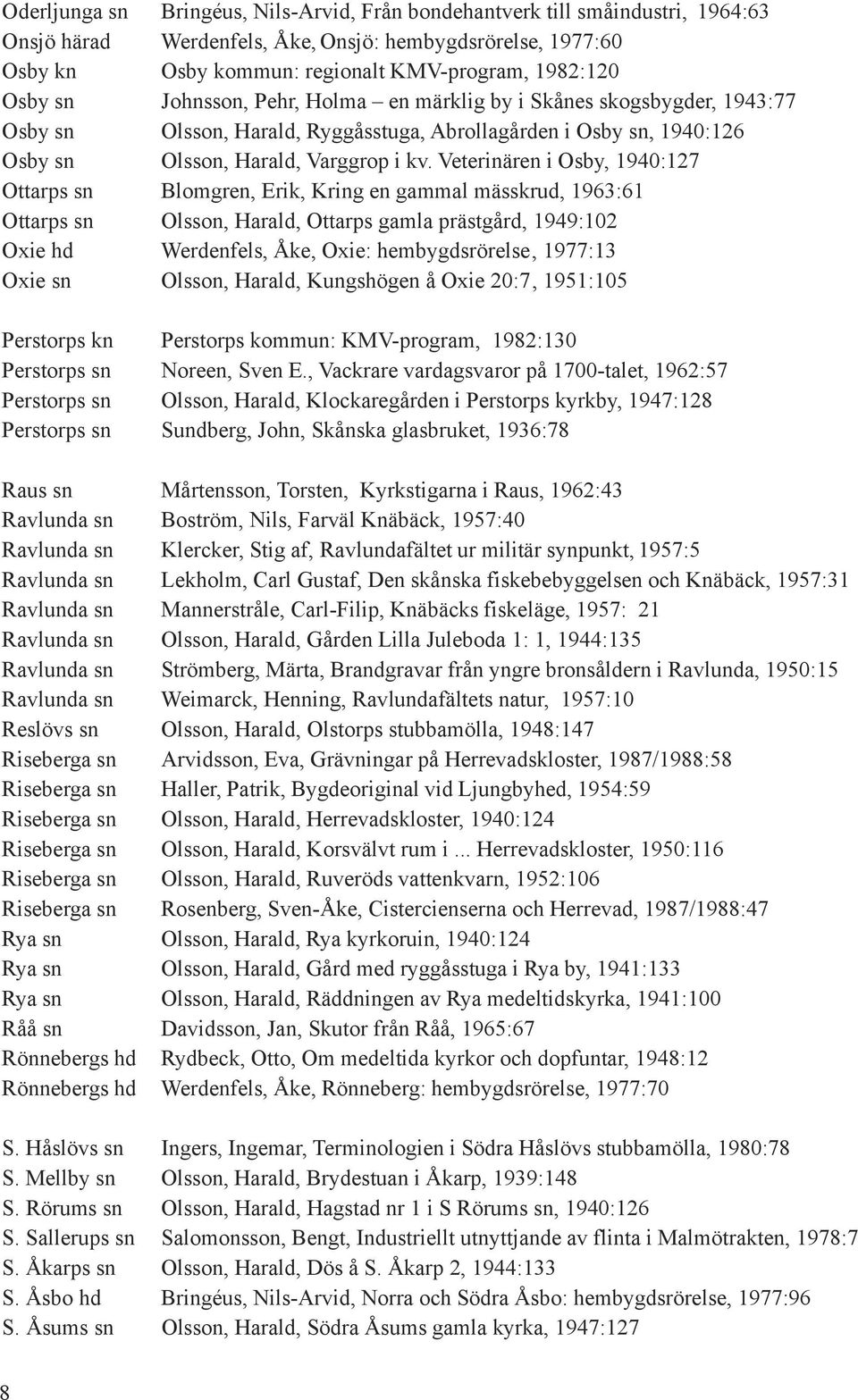 Veterinären i Osby, 1940:127 Ottarps sn Blomgren, Erik, Kring en gammal mässkrud, 1963:61 Ottarps sn Olsson, Harald, Ottarps gamla prästgård, 1949:102 Oxie hd Werdenfels, Åke, Oxie: hembygdsrörelse,