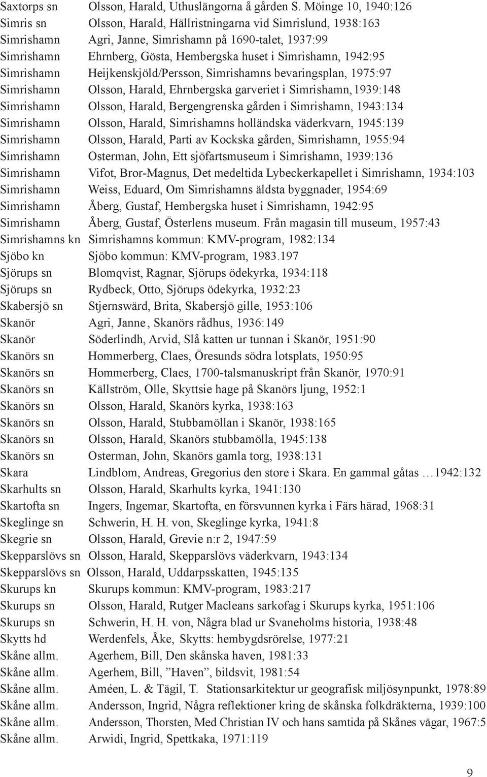 Simrishamn, 1942:95 Simrishamn Heijkenskjöld/Persson, Simrishamns bevaringsplan, 1975:97 Simrishamn Olsson, Harald, Ehrnbergska garveriet i Simrishamn,1939:148 Simrishamn Olsson, Harald,