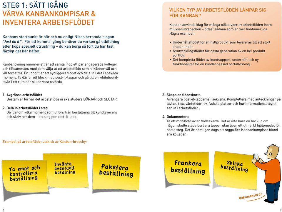Kanbanövning nummer ett är att samla ihop ett par engagerade kolleger och tillsammans med dem välja ut ett arbetsflöde som ni känner väl och vill förbättra.