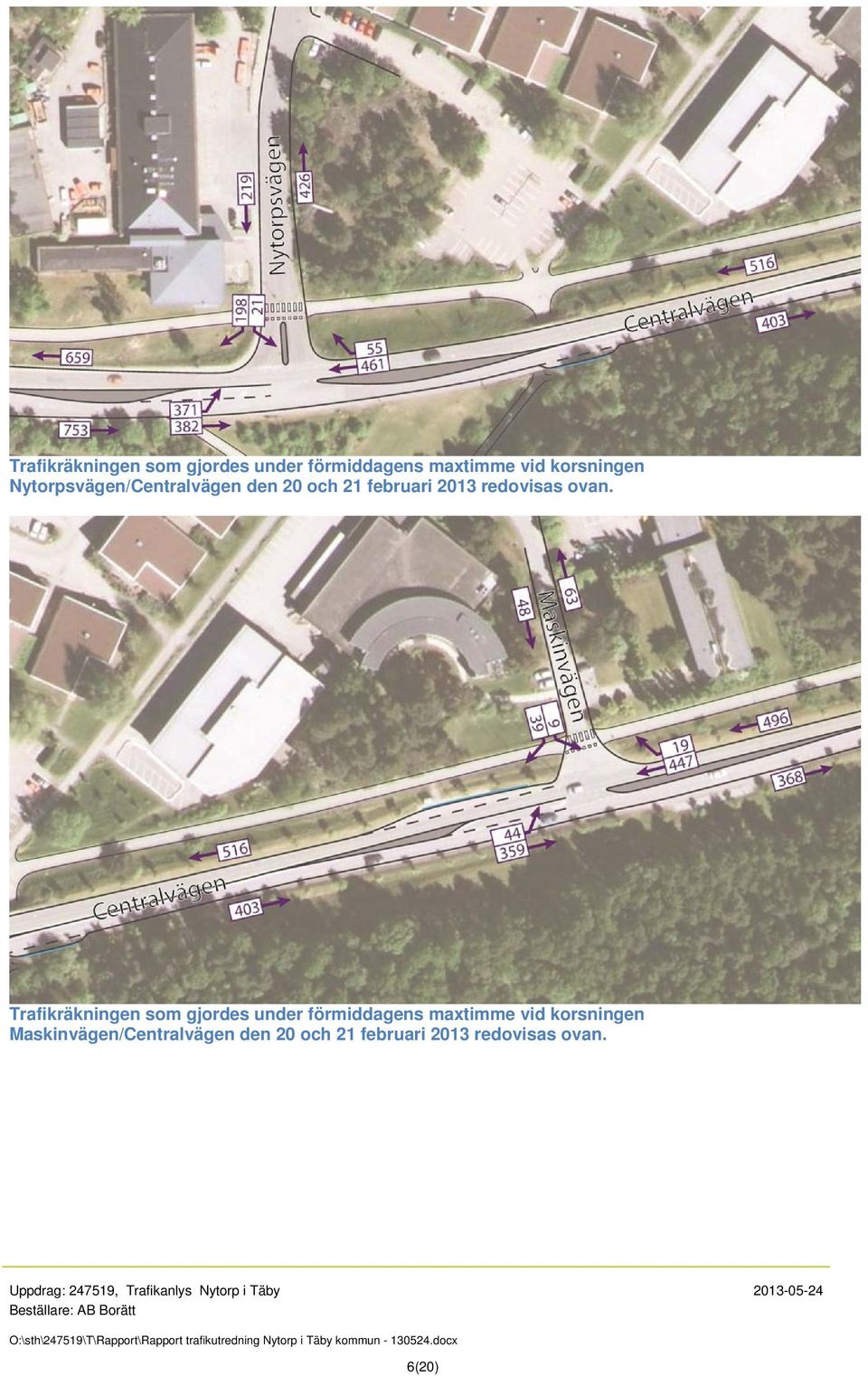 Trafikräkningen som gjordes under förmiddagens maxtimme vid korsningen Maskinvägen/Centralvägen den 20 och 21 