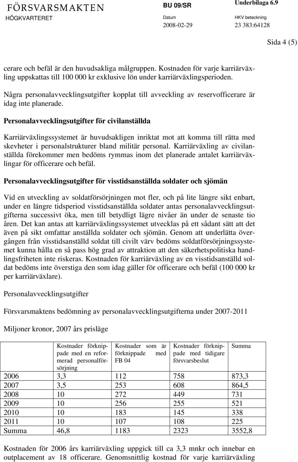 Personalavvecklingsutgifter för civilanställda Karriärväxlingssystemet är huvudsakligen inriktat mot att komma till rätta med skevheter i personalstrukturer bland militär personal.