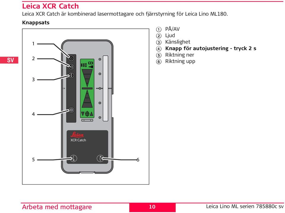 Knappsats 1 3 4 XCR Catch 5 6 Arbeta med mottagare 10 1 PÅ/AV