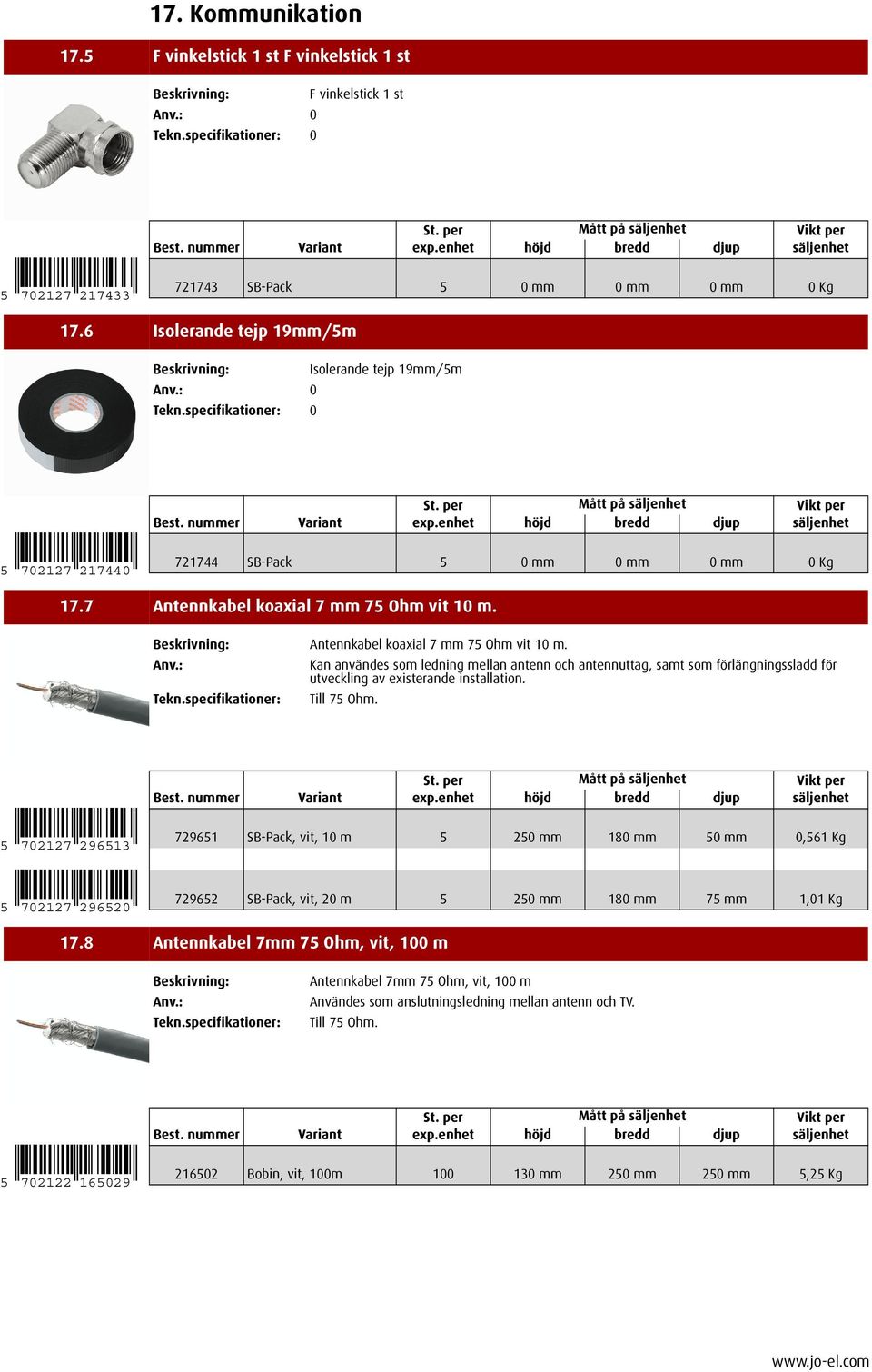 Antennkabel koaxial 7 mm 75 Ohm vit 10 m. Kan användes som ledning mellan antenn och antennuttag, samt som förlängningssladd för utveckling av existerande installation. Till 75 Ohm.