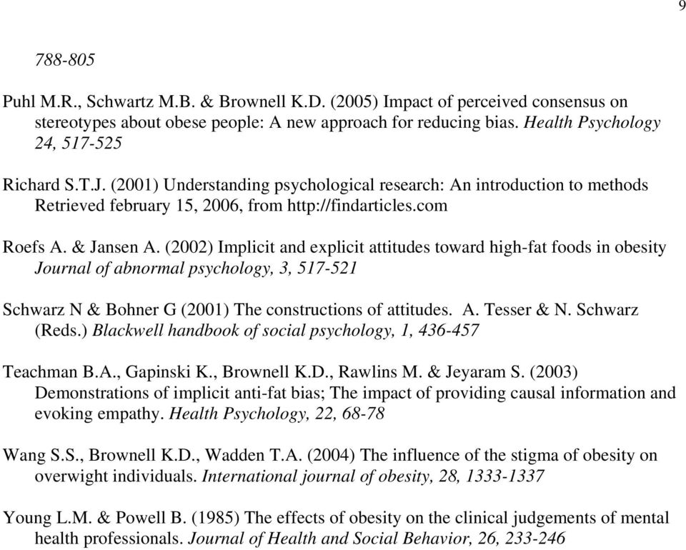 (2002) Implicit and explicit attitudes toward high-fat foods in obesity Journal of abnormal psychology, 3, 517-521 Schwarz N & Bohner G (2001) The constructions of attitudes. A. Tesser & N.