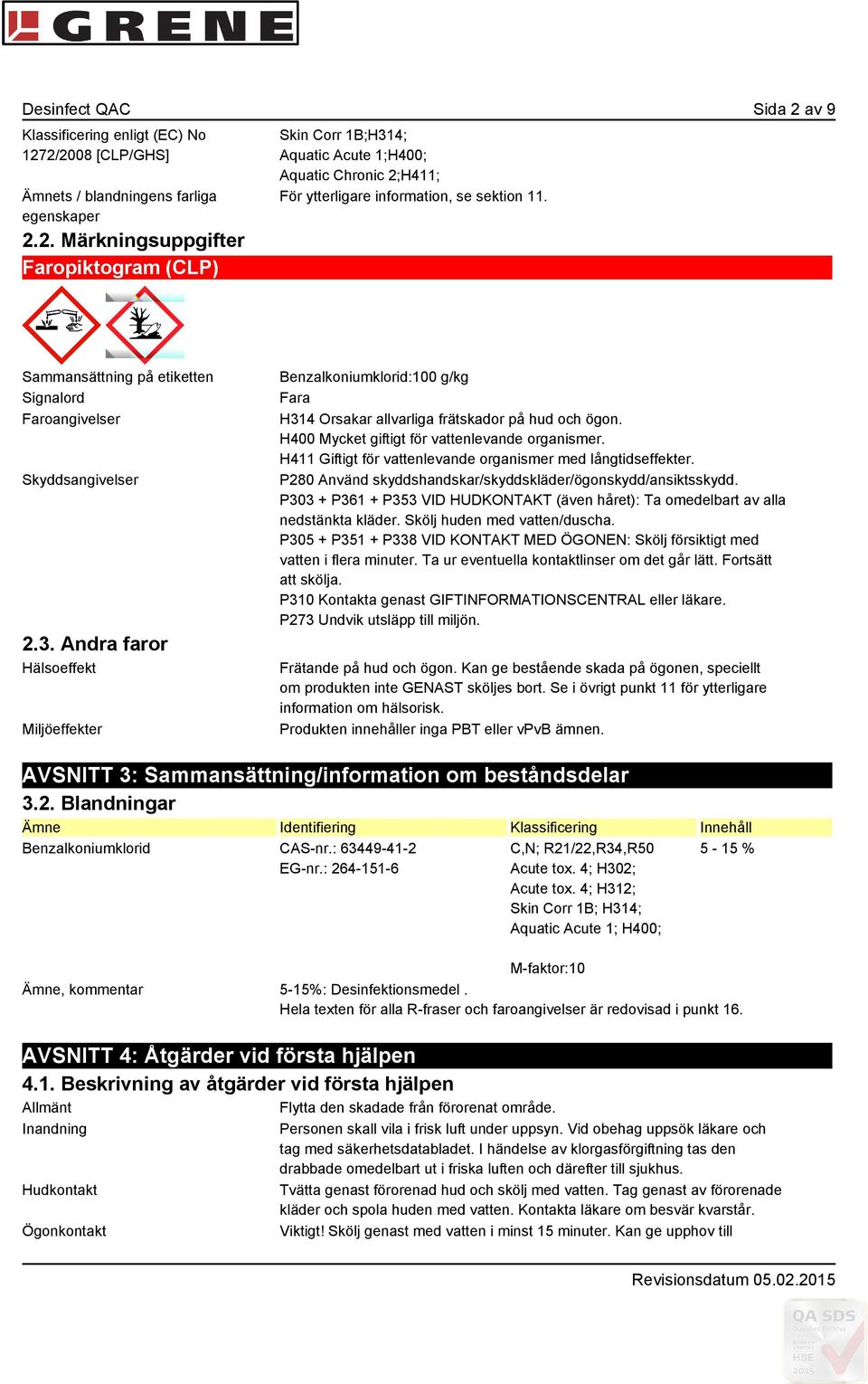 H400 Mycket giftigt för vattenlevande organismer. H411 Giftigt för vattenlevande organismer med långtidseffekter. P280 Använd skyddshandskar/skyddskläder/ögonskydd/ansiktsskydd.