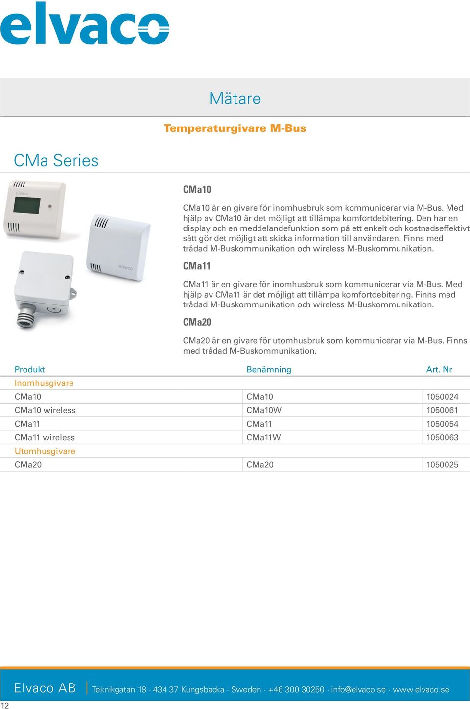 Finns med trådad M-Buskommunikation och wireless M-Buskommunikation. CMa11 CMa11 är en givare för inomhusbruk som kommunicerar via M-Bus.