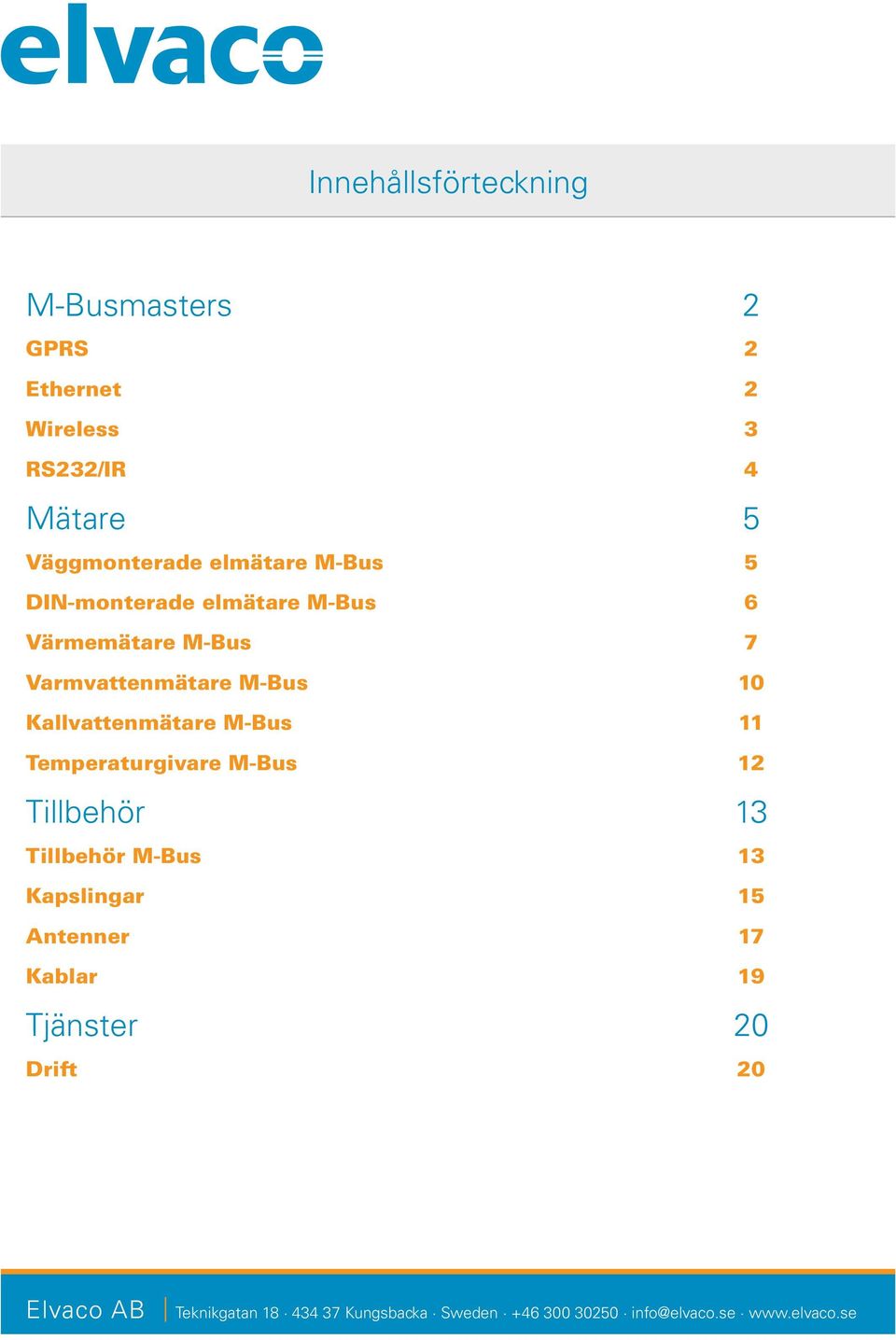 Varmvattenmätare M-Bus 10 Kallvattenmätare M-Bus 11 Temperaturgivare M-Bus 12