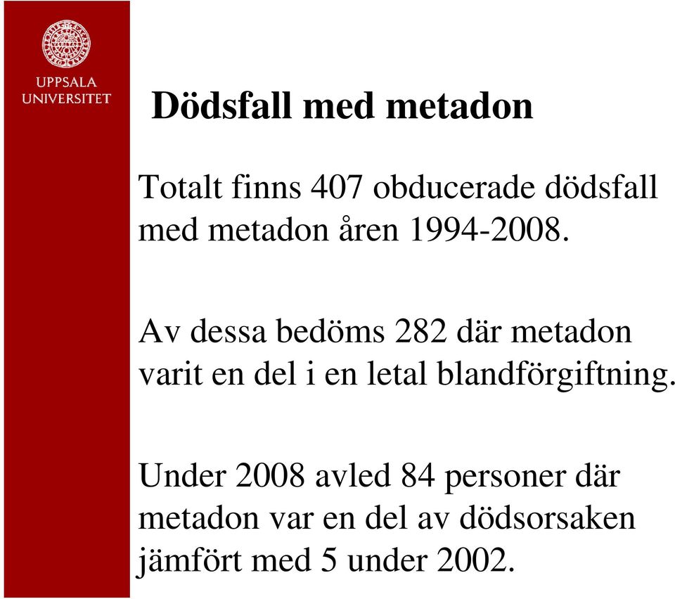 Av dessa bedöms 282 där metadon varit en del i en letal