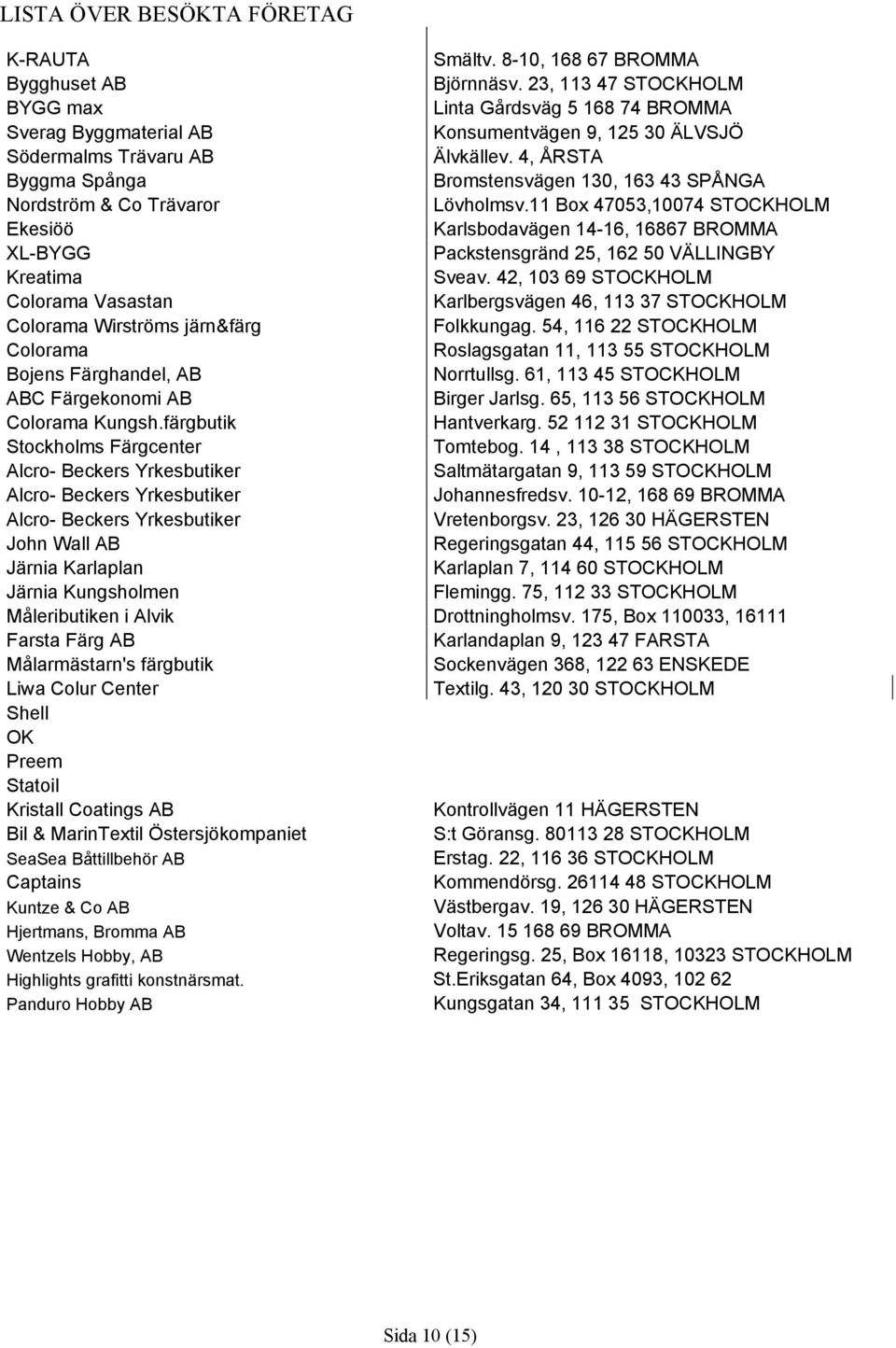 4, ÅRSTA Byggma Spånga Bromstensvägen 130, 163 43 SPÅNGA Nordström & Co Trä Lövholmsv.