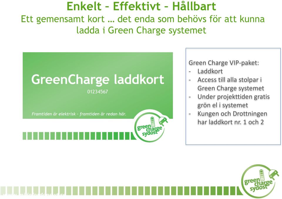alla stolpar i Green Charge systemet - Under projekttiden gratis grön el i