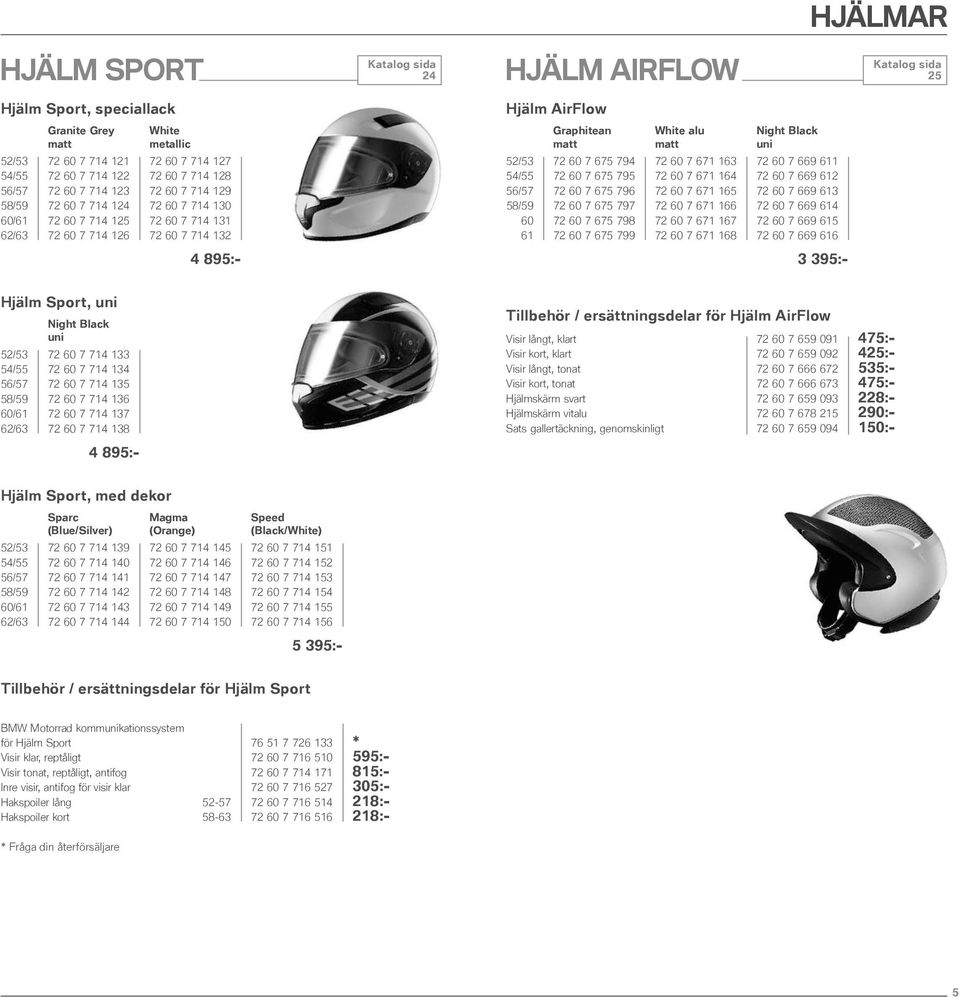 166 2 669 4 2 65 98 2 16 2 669 5 2 65 99 2 168 2 669 6 3 395:- Hjälm Sport, uni Night uni 52/53 2 14 133 54/55 2 14 134 56/5 2 14 135 58/59 2 14 136 / 2 14 13 62/63 2 14 138 4 895:- Tillbehör /