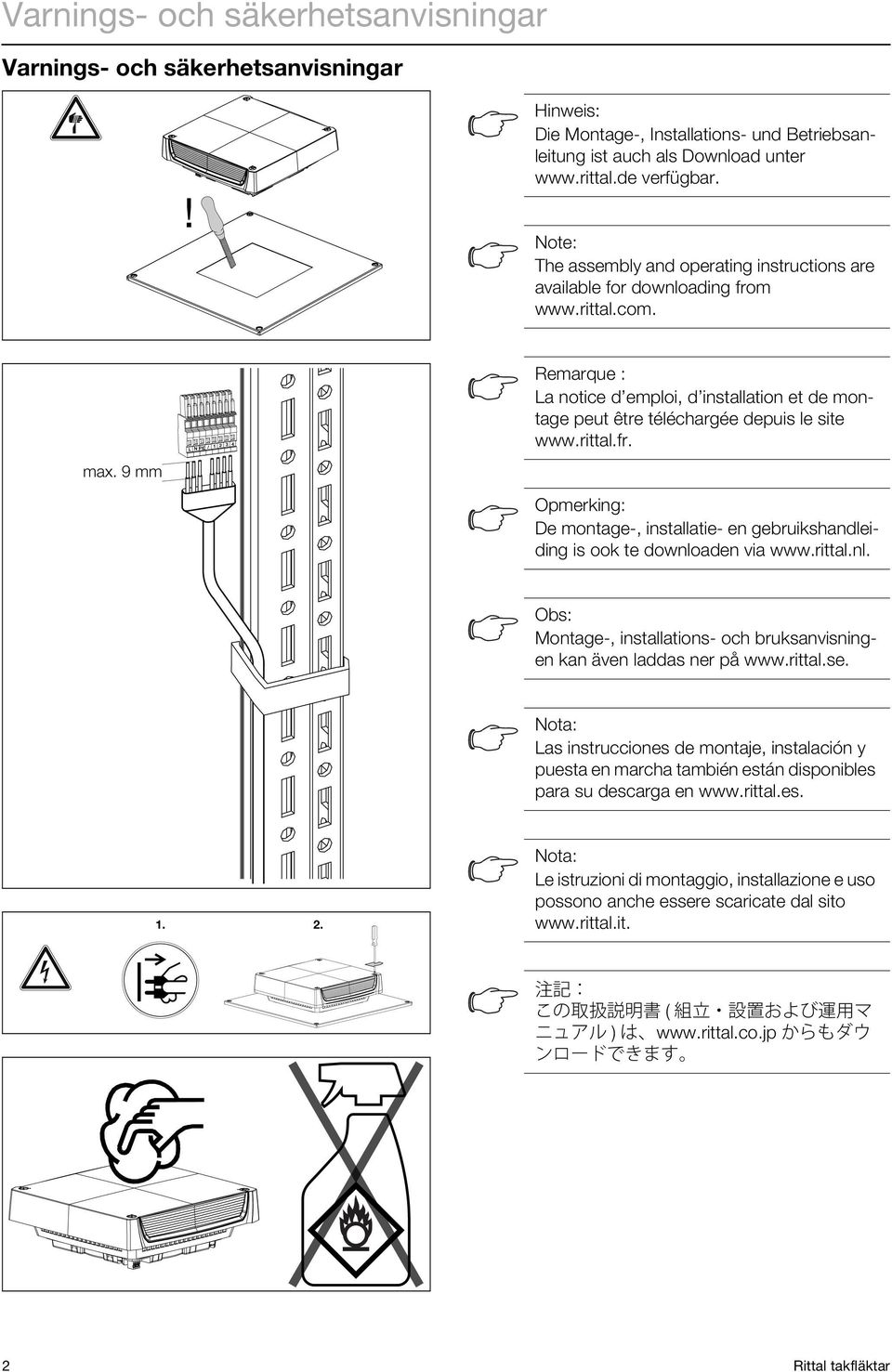 rittal.fr. Opmerking: De montage-, installatie- en gebruikshandleiding is ook te downloaden via www.rittal.nl. Montage-, installations- och bruksanvisningen kan även laddas ner på www.rittal.se.