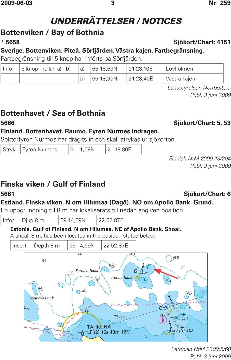 Inför 5 knop mellan a) - b) a) 65-18,63N 21-28,10E Lövholmen Bottenhavet / Sea of Bothnia b) 65-18,93N 21-28,40E Västra kajen Länsstyrelsen Norrbotten. Publ.