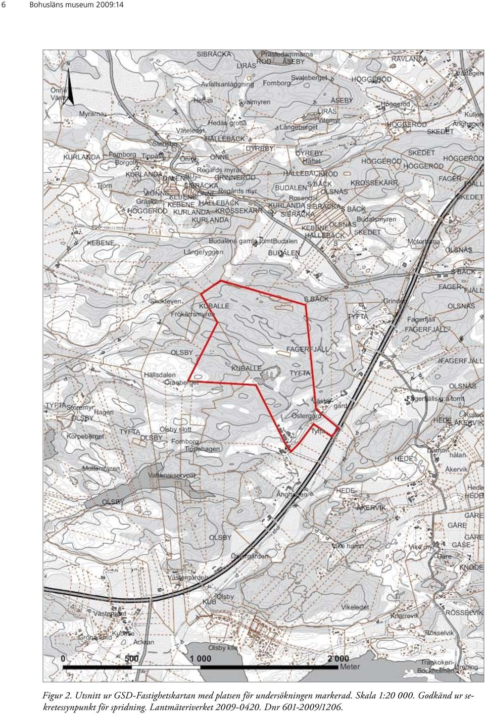 undersökningen markerad. Skala 1:20 000.