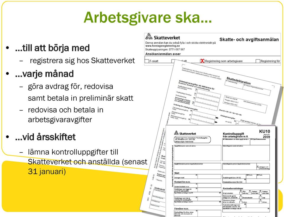 skatt redovisa och betala in arbetsgivaravgifter X.