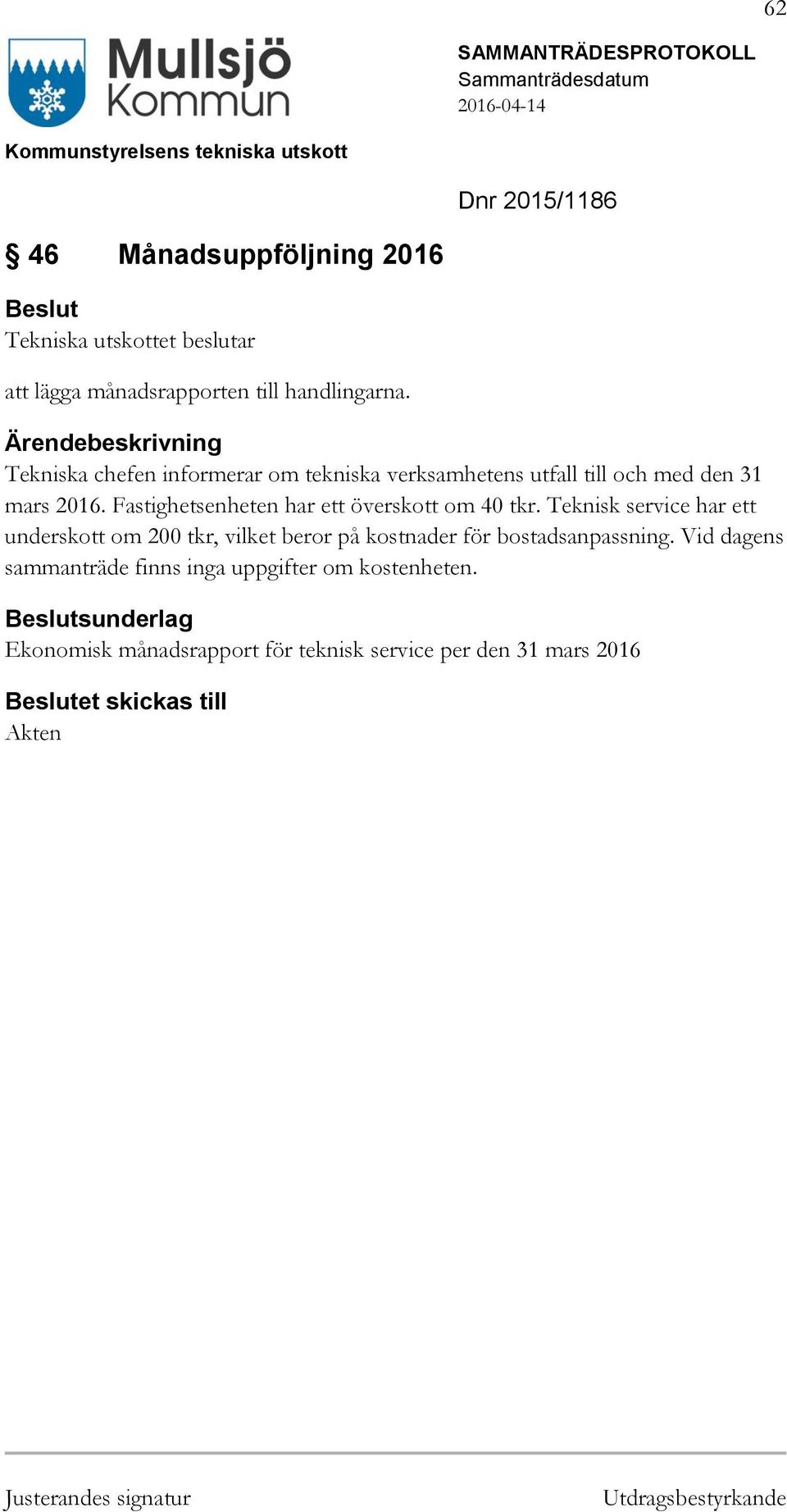 Fastighetsenheten har ett överskott om 40 tkr.