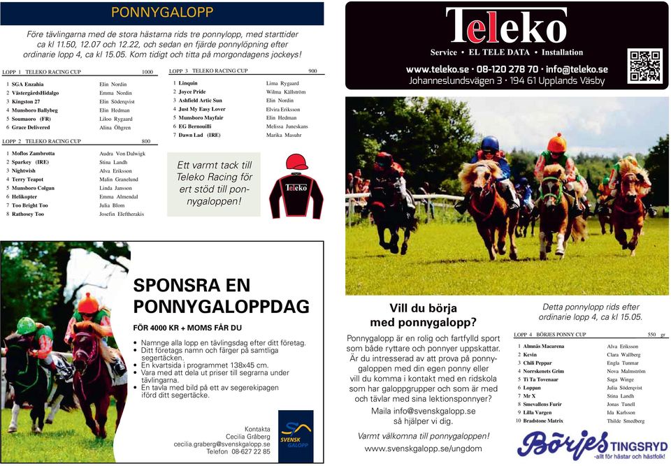 Liloo Rygaard Alina Öhgren 000 800 LOPP 3 TELEKO RACING CUP 900 Linquin 2 Joyce Pride 3 Ashfield Artic Sun 4 Just My Easy Lover Munsboro Mayfair EG Bernouilli Dawn Lad (IRE) Lima Rygaard Wilma