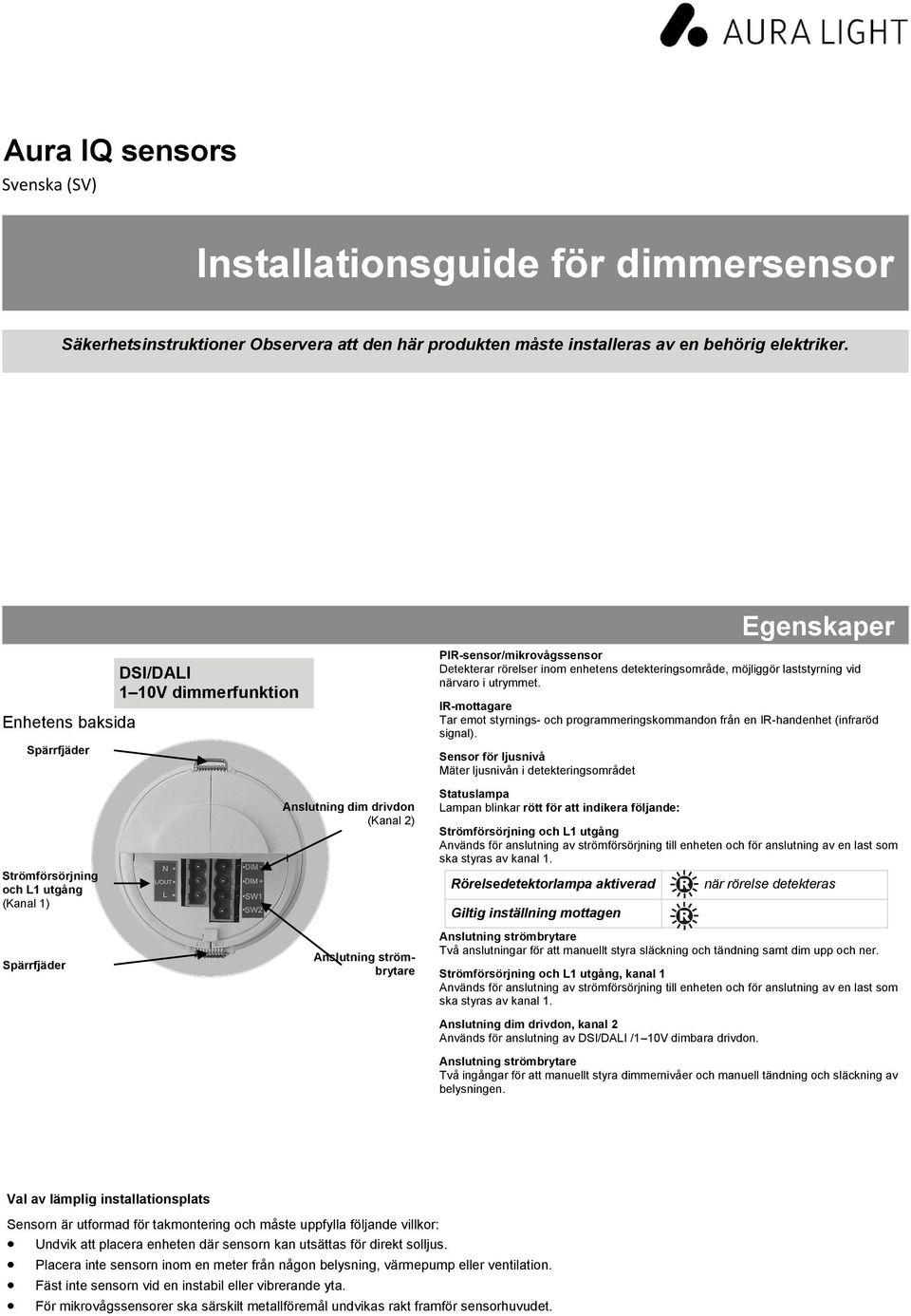 IR-mottagare Tar emot styrnings- och programmeringskommandon från en IR-handenhet (infraröd signal).