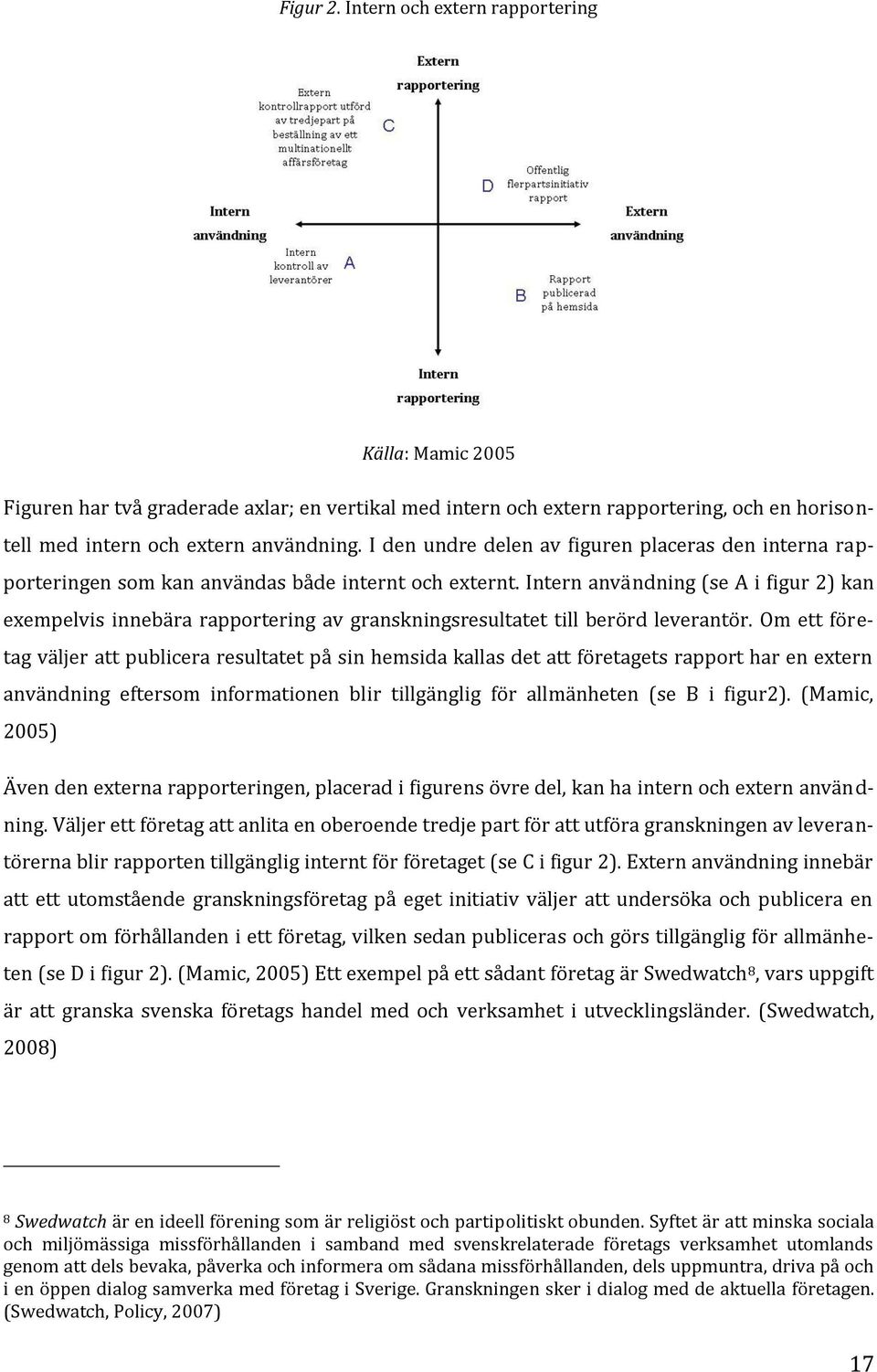 Intern användning (se A i figur 2) kan exempelvis innebära rapportering av granskningsresultatet till berörd leverantör.