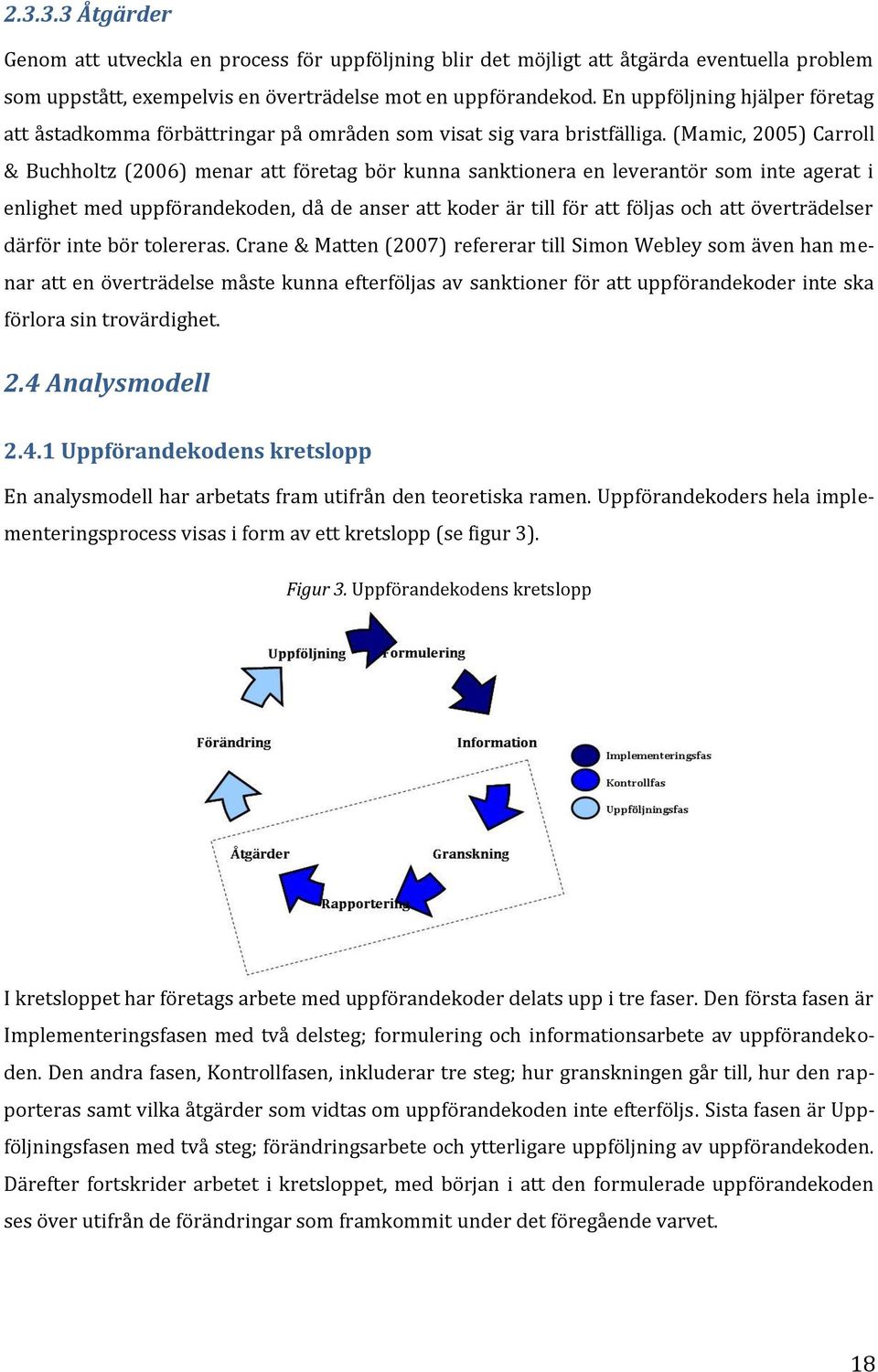 (Mamic, 2005) Carroll & Buchholtz (2006) menar att företag bör kunna sanktionera en leverantör som inte agerat i enlighet med uppförandekoden, då de anser att koder är till för att följas och att