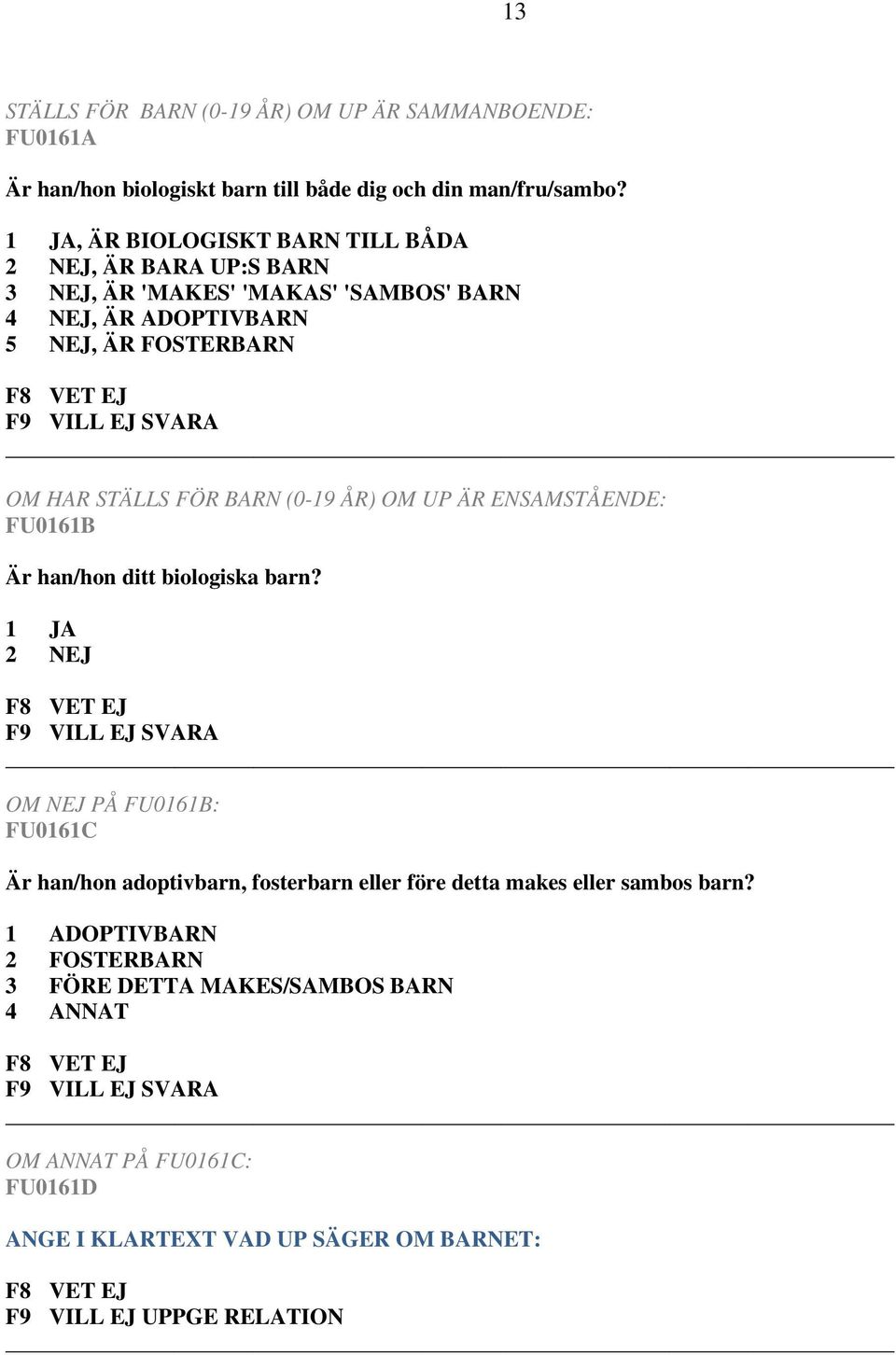 BARN (0-19 ÅR) OM UP ÄR ENSAMSTÅENDE: FU0161B Är han/hon ditt biologiska barn?