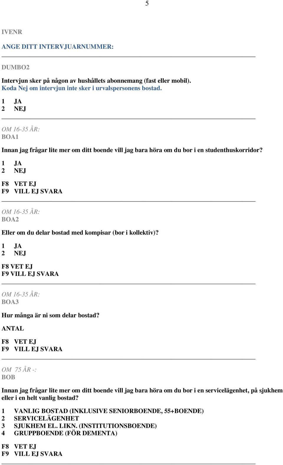 OM 16-35 ÅR: BOA2 Eller om du delar bostad med kompisar (bor i kollektiv)? OM 16-35 ÅR: BOA3 Hur många är ni som delar bostad?