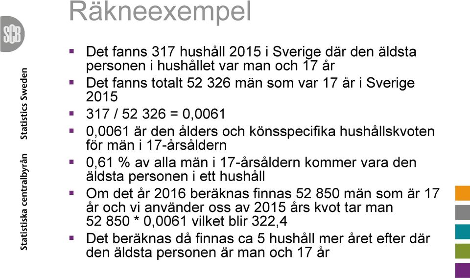 17-årsåldern kommer vara den äldsta personen i ett hushåll Om det år 2016 beräknas finnas 52 850 män som är 17 år och vi använder oss av 2015