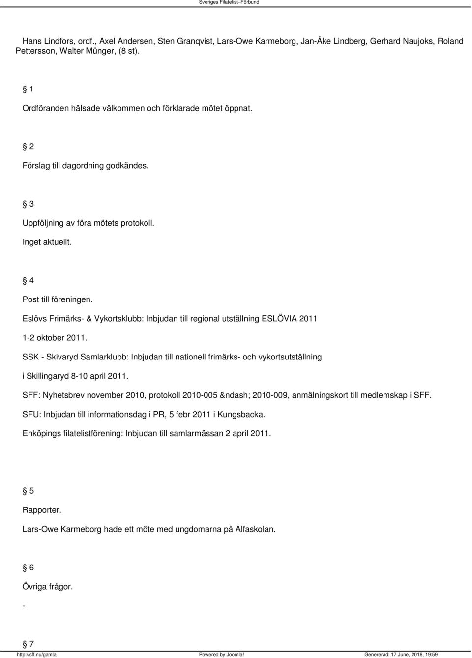 Eslövs Frimärks- & Vykortsklubb: Inbjudan till regional utställning ESLÖVIA 2011 1-2 oktober 2011.