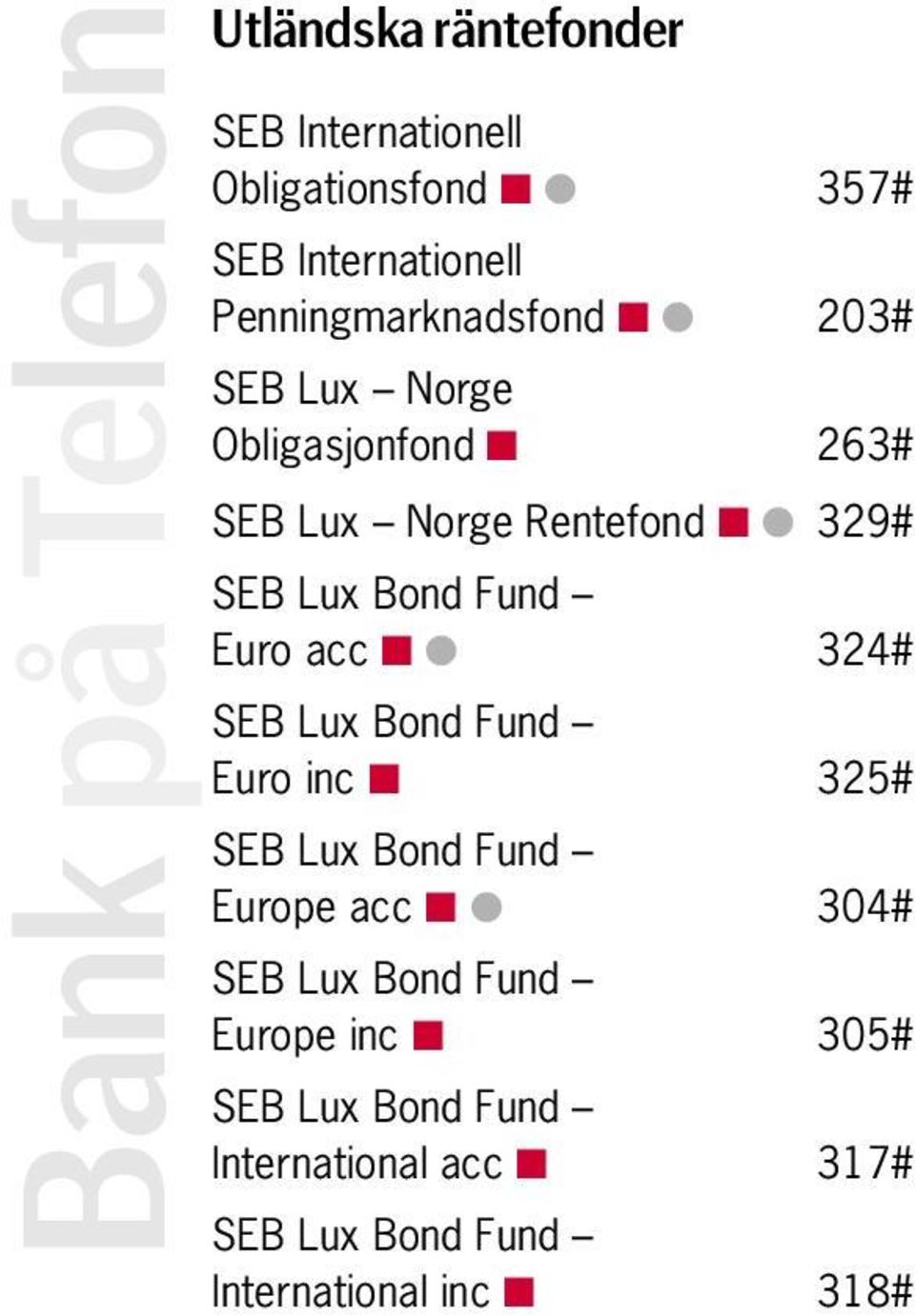 263# SEB Lux Norge Rentefond 329# Euro acc 324# Euro inc 325# Europe