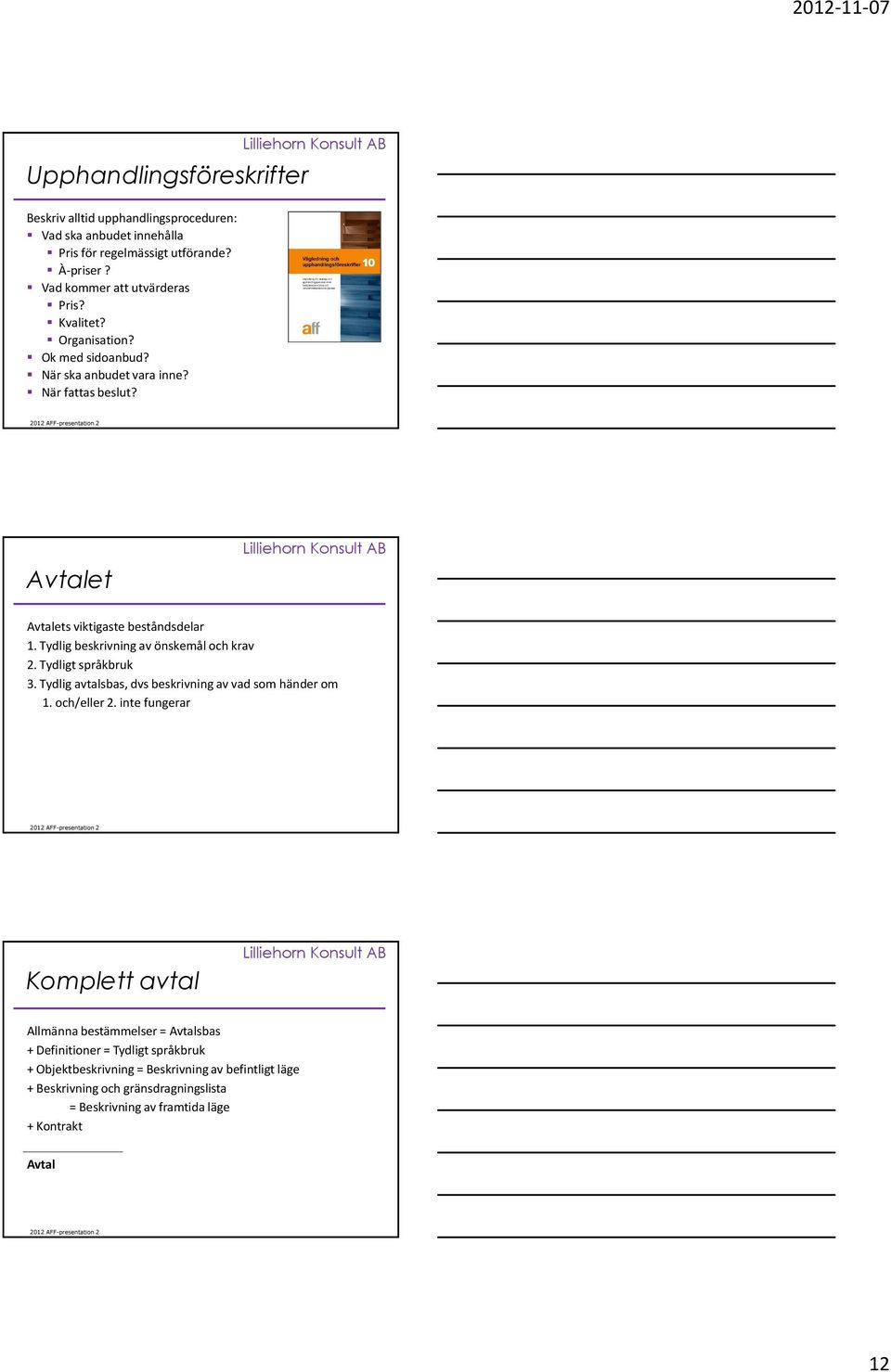 Tydlig beskrivning av önskemål och krav 2. Tydligt språkbruk 3. Tydlig avtalsbas, dvs beskrivning av vad som händer om 1. och/eller 2.