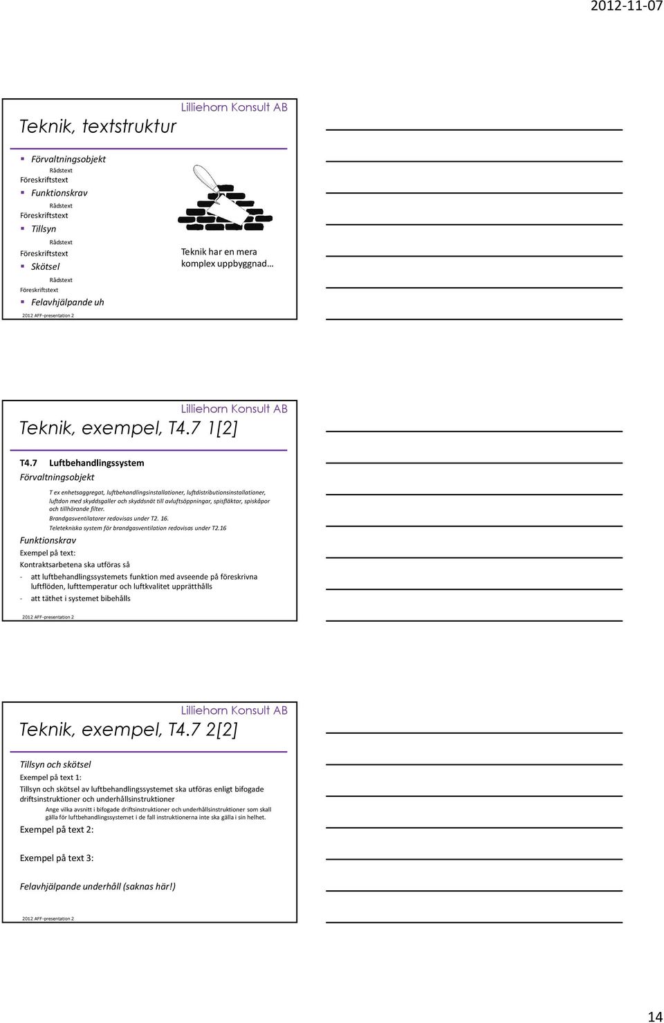 7 Luftbehandlingssystem Förvaltningsobjekt T ex enhetsaggregat, luftbehandlingsinstallationer, luftdistributionsinstallationer, luftdon med skyddsgaller och skyddsnät till avluftsöppningar,