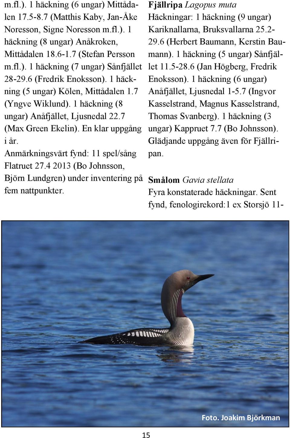 Anmärkningsvärt fynd: 11 spel/sång Flatruet 27.4 2013 (Bo Johnsson, Björn Lundgren) under inventering på fem nattpunkter.