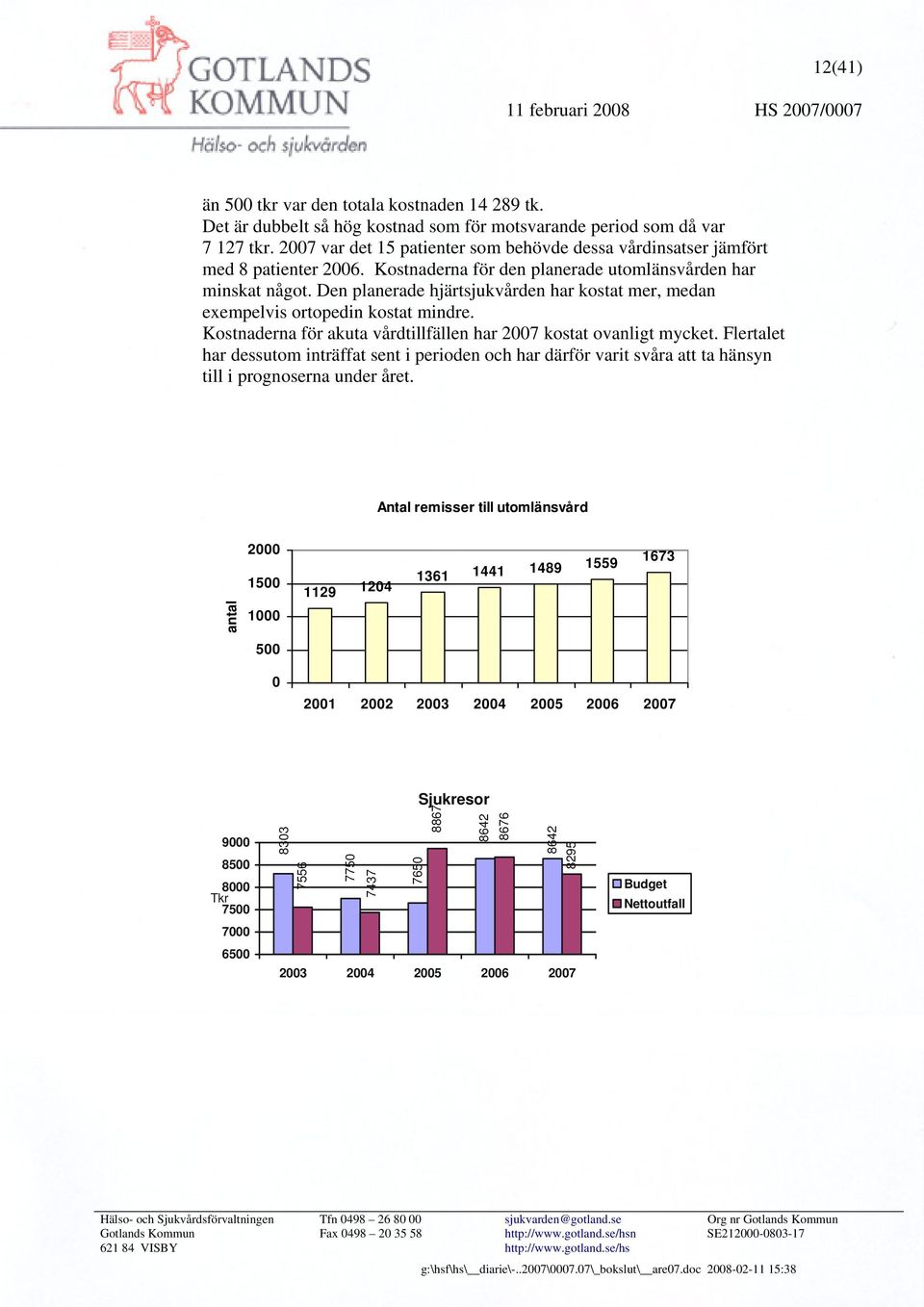 Den planerade hjärtsjukvården har kostat mer, medan exempelvis ortopedin kostat mindre. Kostnaderna för akuta vårdtillfällen har 2007 kostat ovanligt mycket.