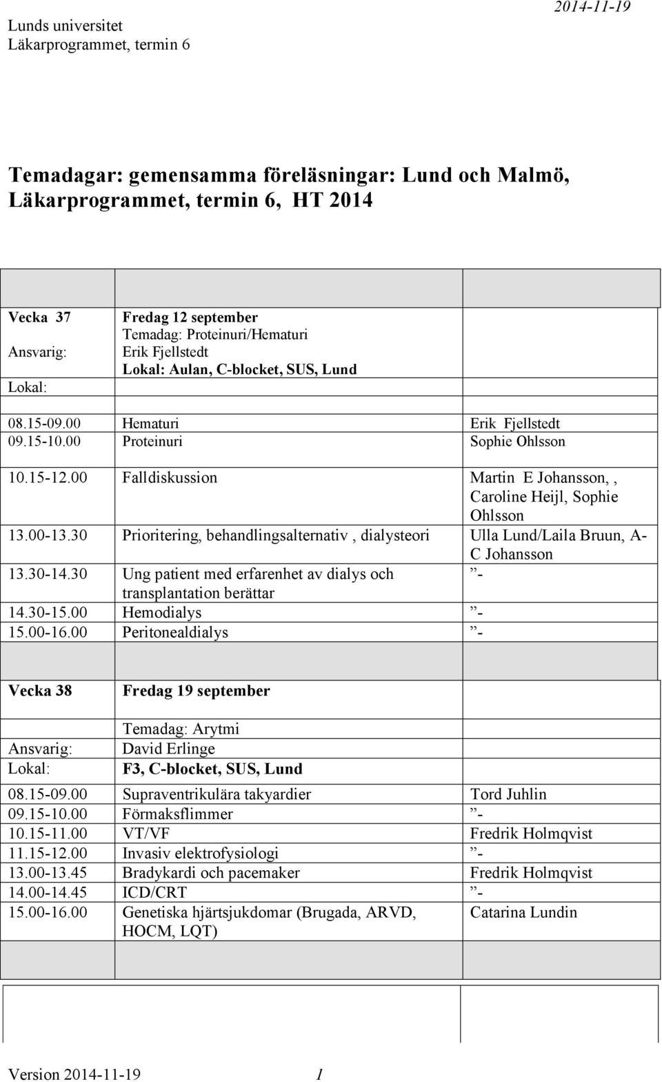 00 Falldiskussion Martin E Johansson,, Caroline Heijl, Sophie Ohlsson 13.00-13.30 Prioritering, behandlingsalternativ, dialysteori Ulla Lund/Laila Bruun, A- C Johansson 13.30-14.