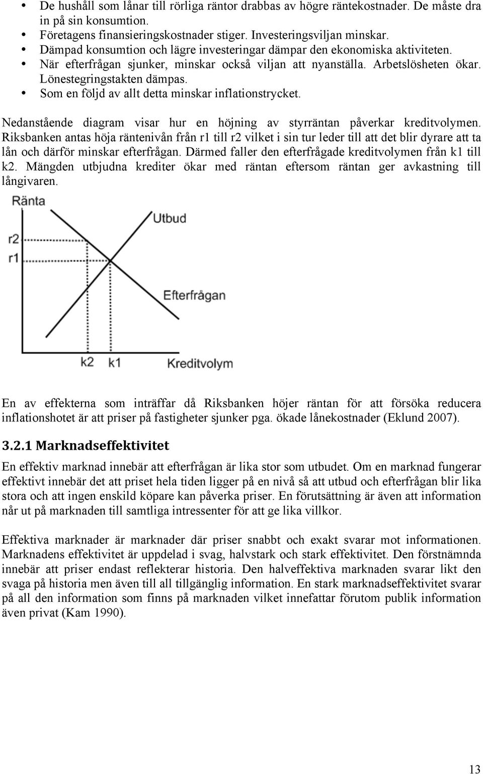 Som en följd av allt detta minskar inflationstrycket. Nedanstående diagram visar hur en höjning av styrräntan påverkar kreditvolymen.