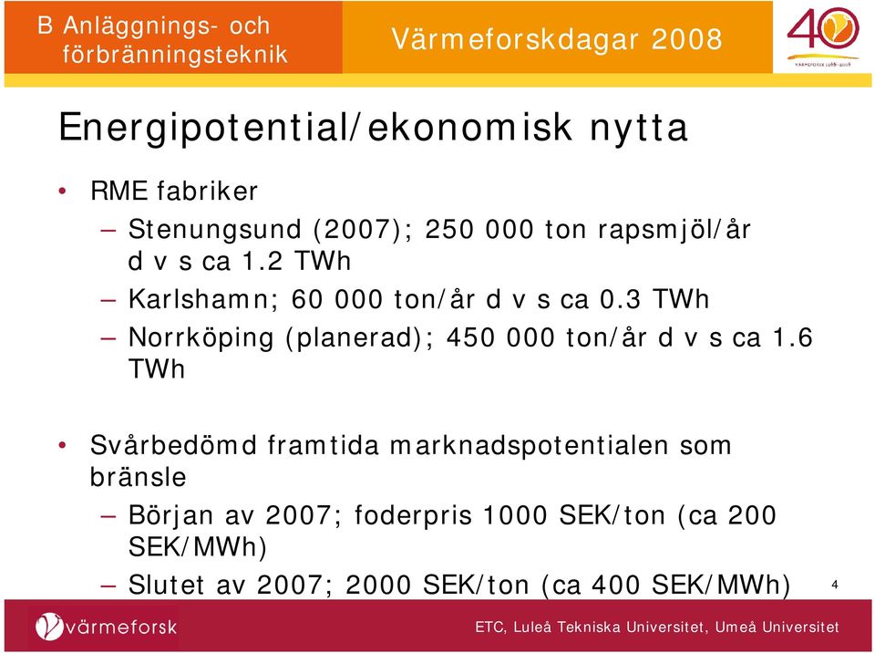 3 TWh Norrköping (planerad); 450 000 ton/år d v s ca 1.